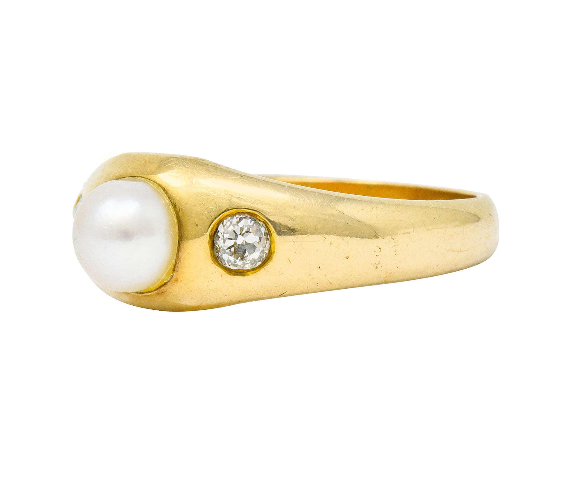 Victorian Pearl Diamond 14 Karat Gold Three Stone Gypsy Ring - Wilson's Estate Jewelry