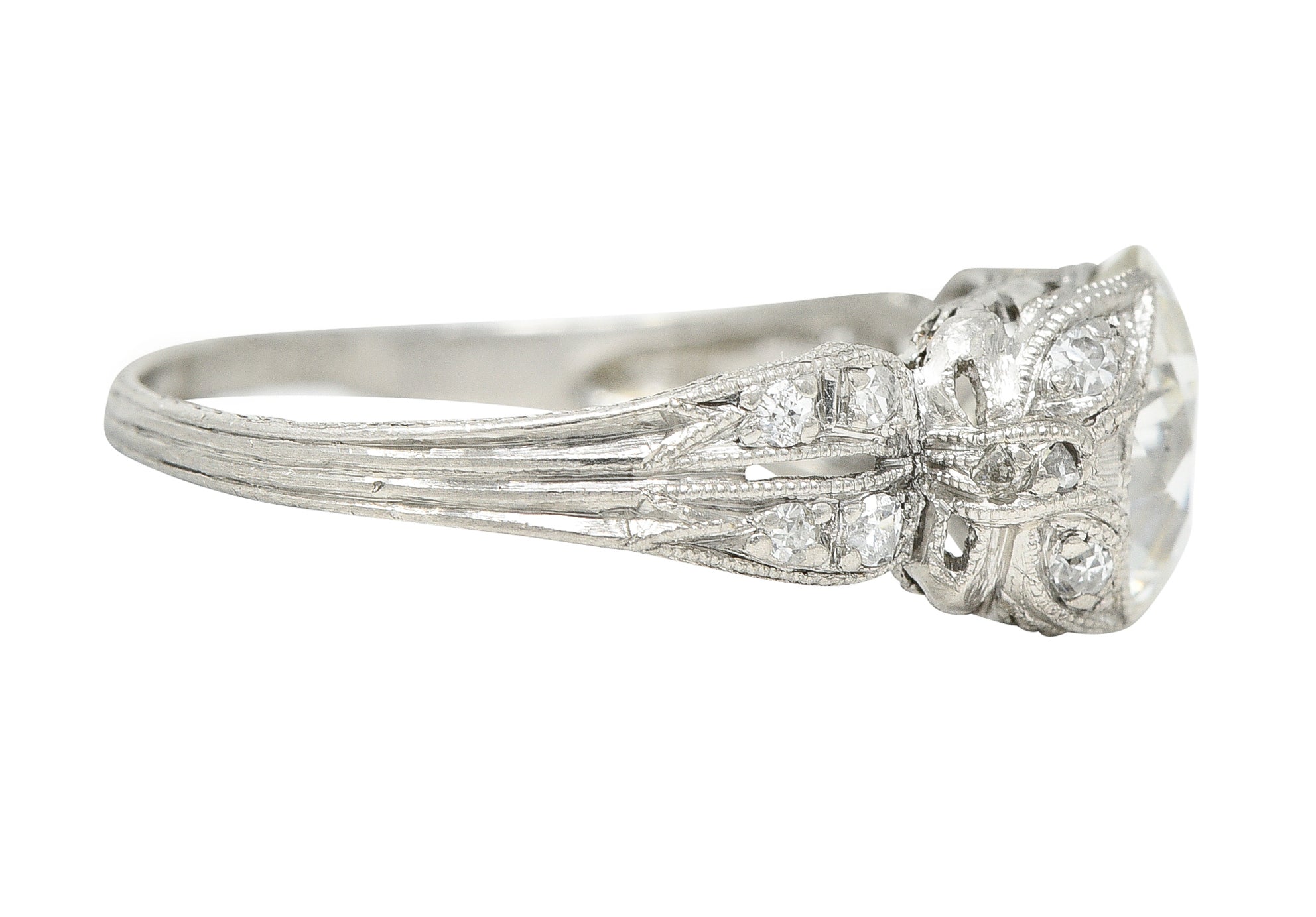 Belle Epoque Antique 2.28 CTW Old European Diamond Platinum Bow Engagement Ring GIA Wilson's Estate Jewelry