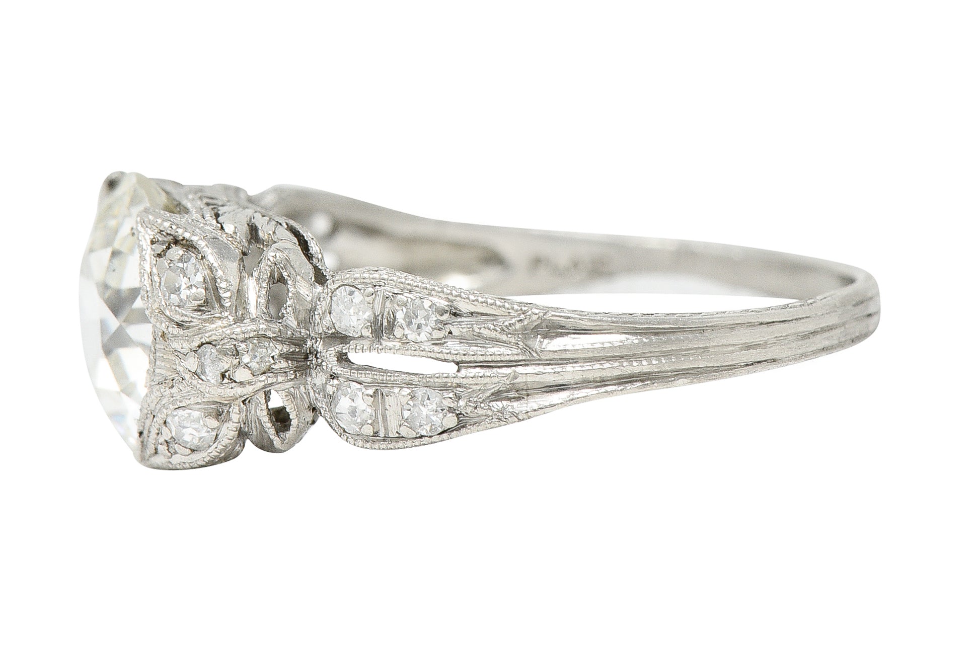 Belle Epoque Antique 2.28 CTW Old European Diamond Platinum Bow Engagement Ring GIA Wilson's Estate Jewelry