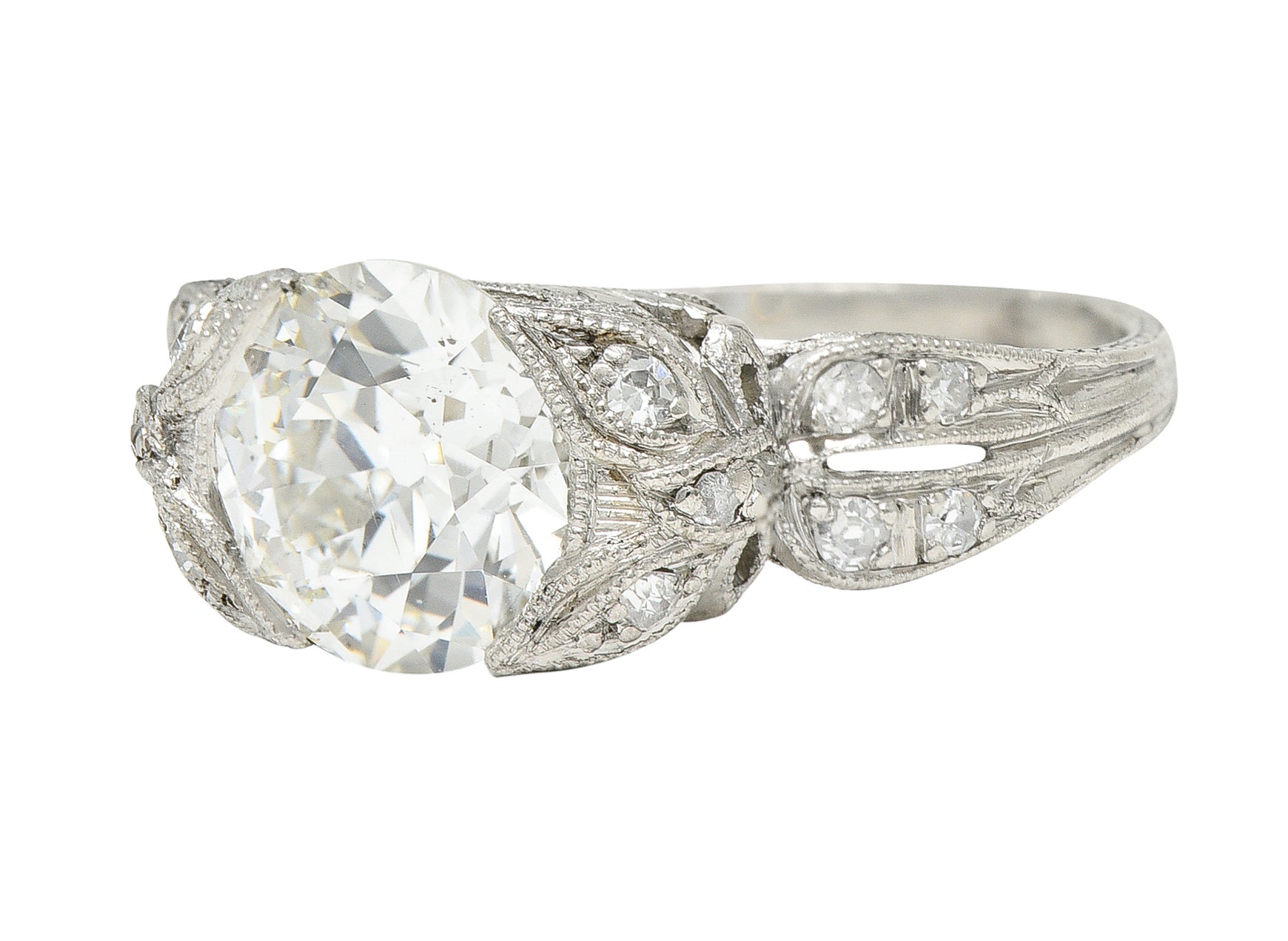 Belle Epoque Antique 2.28 CTW Old European Diamond Platinum Bow Engagement Ring GIA Wilson's Estate Jewelry