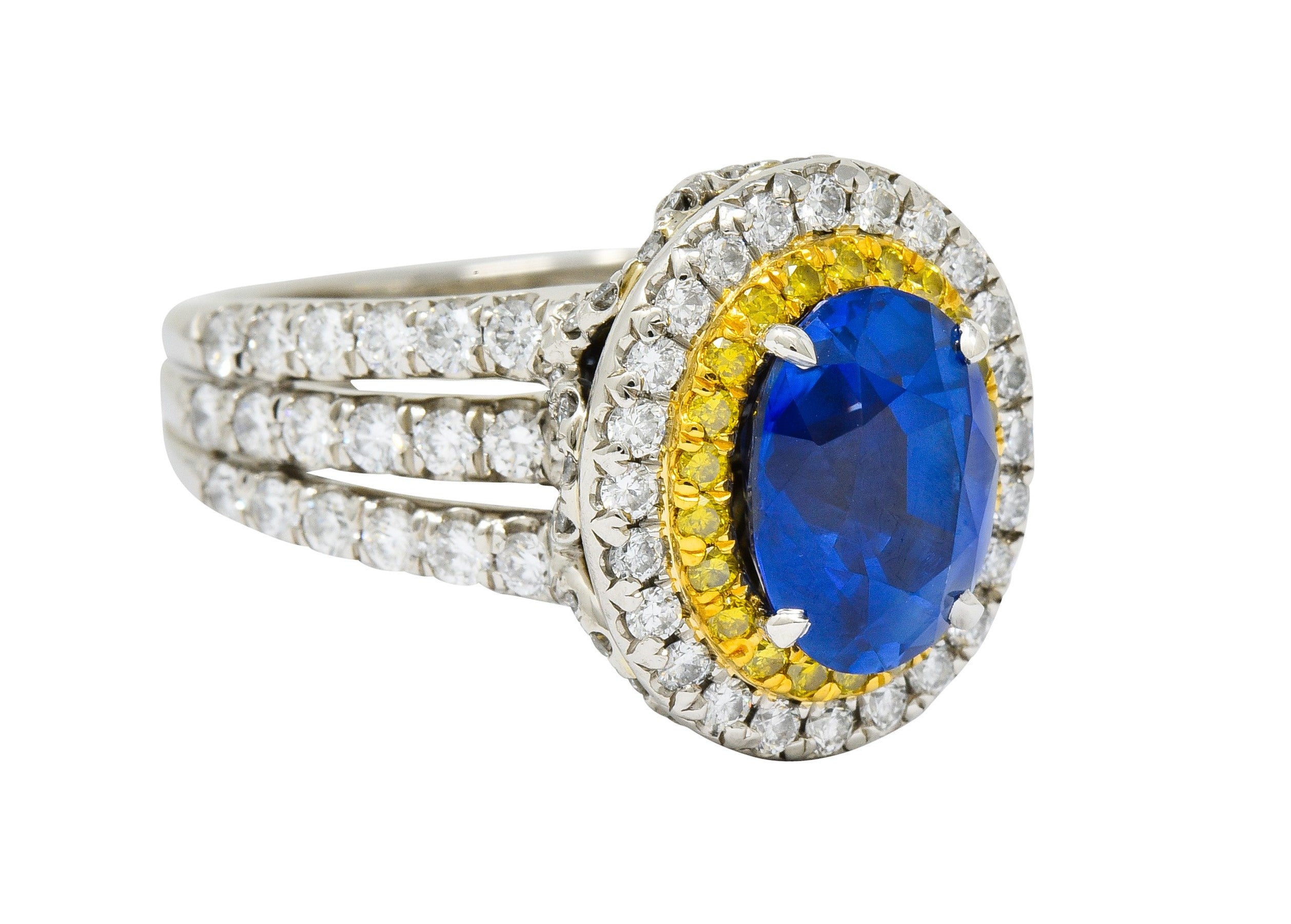 Charles Krypell No Heat Ceylon Sapphire White & Fancy Yellow Diamond Platinum RingRing - Wilson's Estate Jewelry