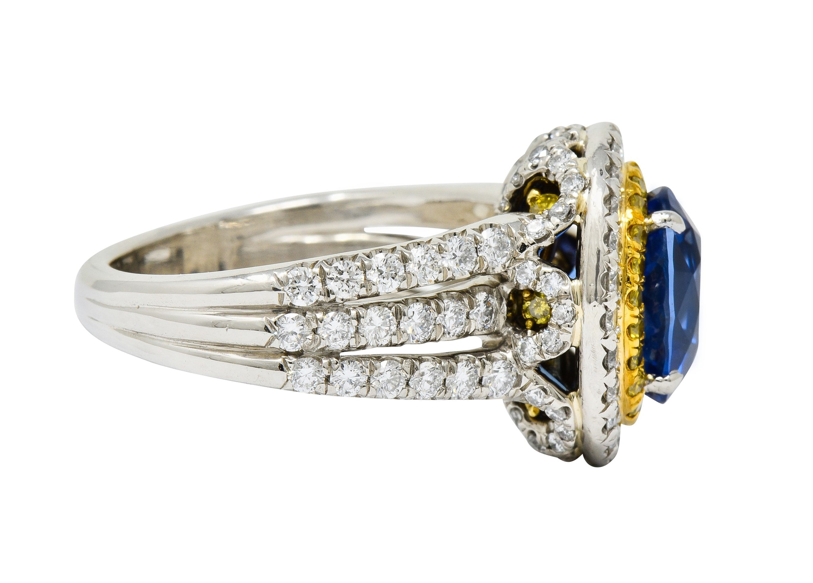 Charles Krypell No Heat Ceylon Sapphire White & Fancy Yellow Diamond Platinum RingRing - Wilson's Estate Jewelry