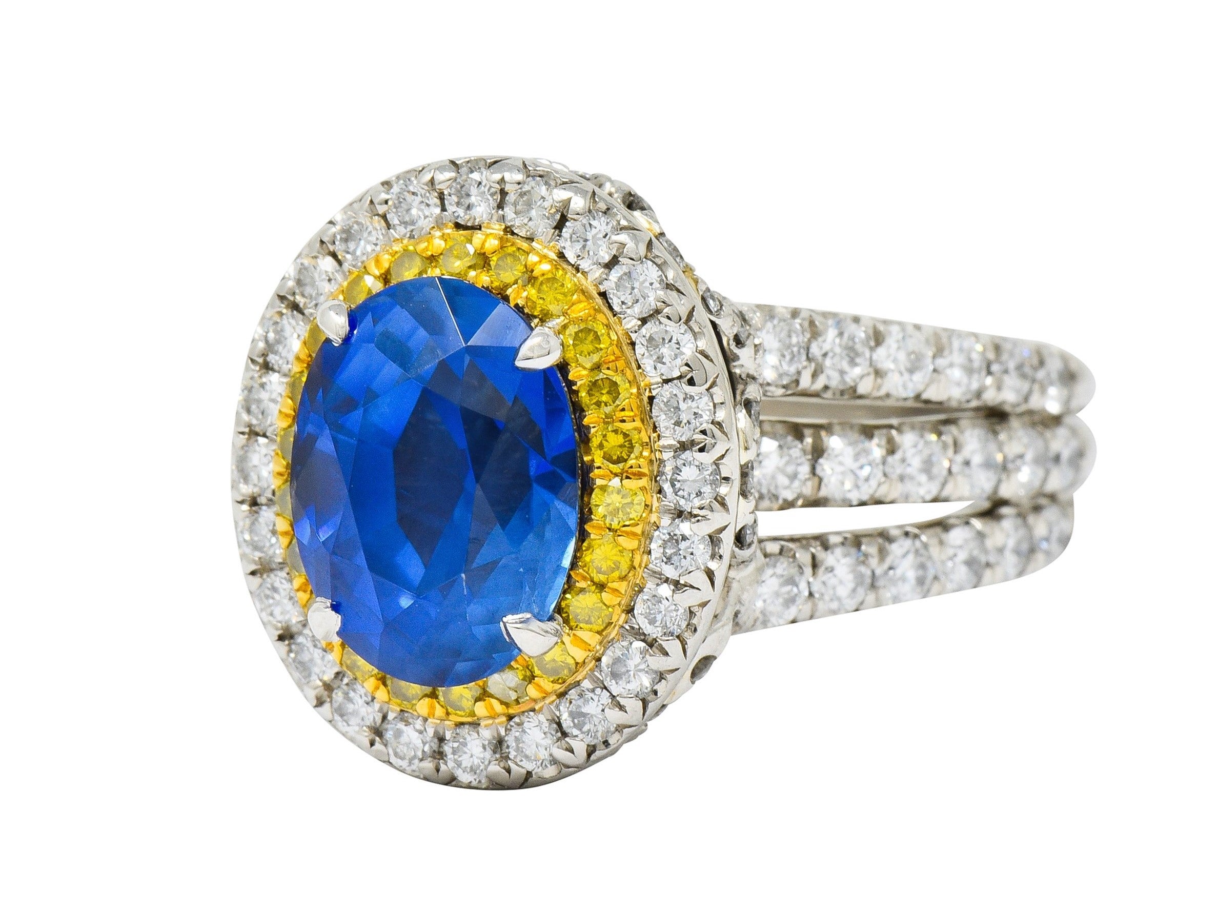 Charles Krypell No Heat Ceylon Sapphire White & Fancy Yellow Diamond Platinum RingRing - Wilson's Estate Jewelry