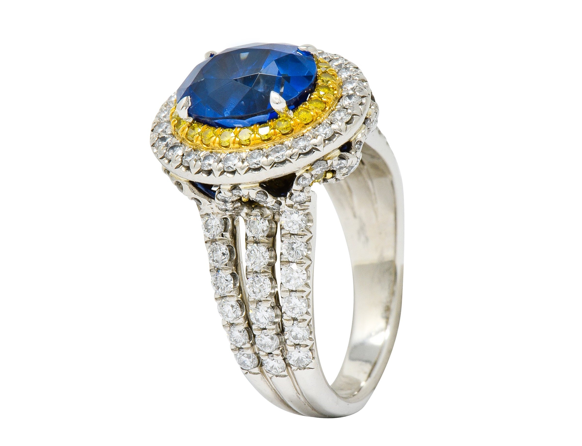 Charles Krypell No Heat Ceylon Sapphire White & Fancy Yellow Diamond Platinum RingRing - Wilson's Estate Jewelry