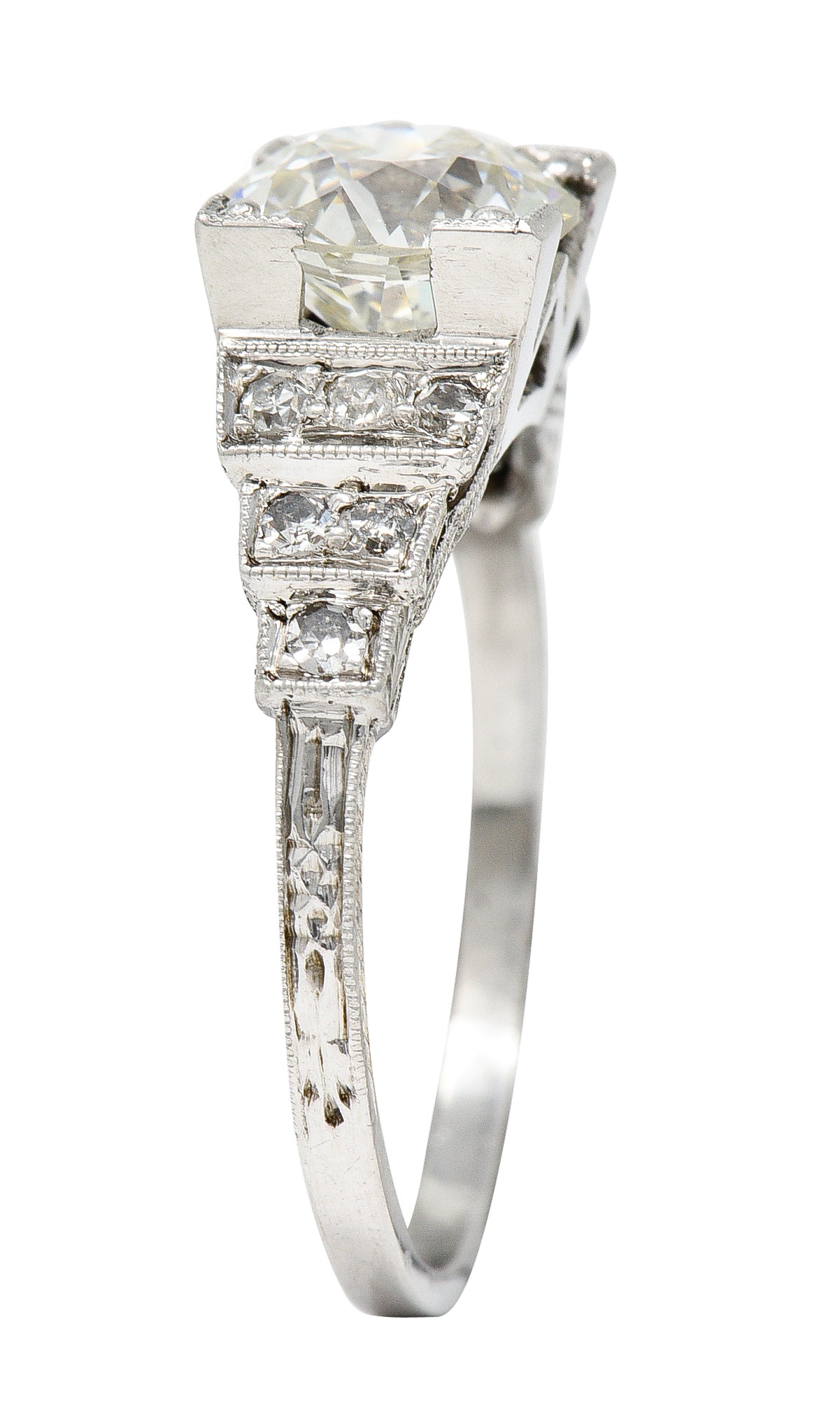 Art Deco Old European 1.82 CTW Diamond Platinum Stepped Engagement Ring GIA Wilson's Estate Jewelry