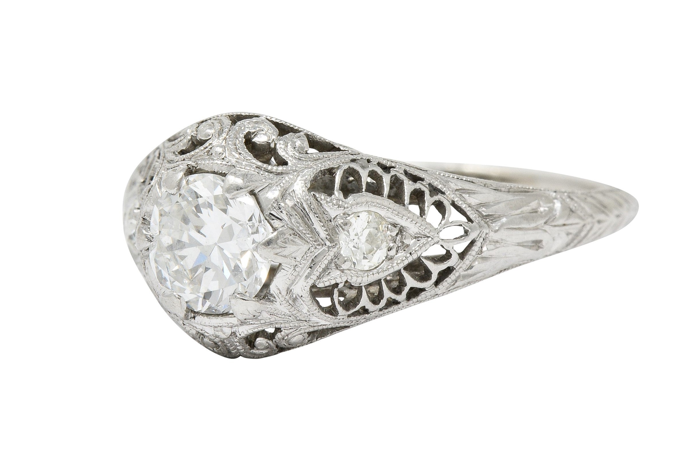 Edwardian 0.60 CTW Diamond Platinum Filigree Engagement RingRing - Wilson's Estate Jewelry