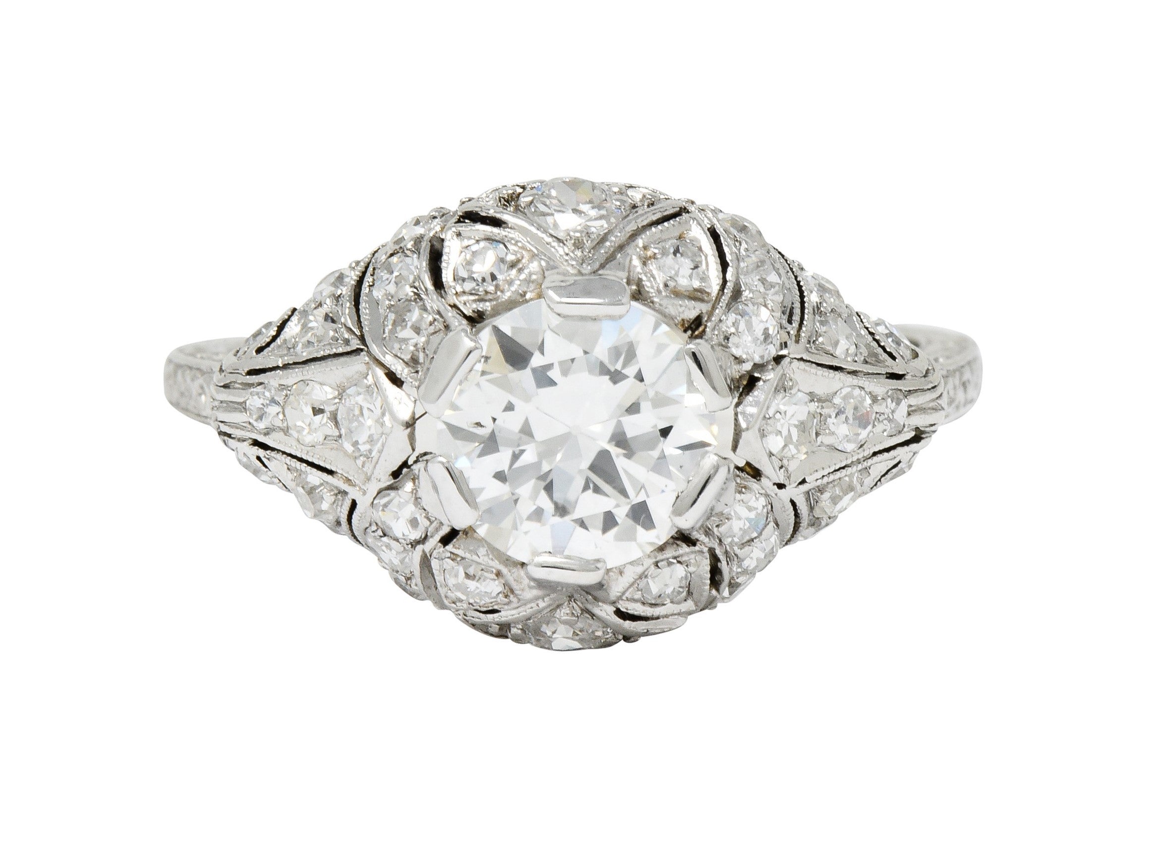 Edwardian 1.95 CTW Diamond Platinum Scrolled Engagement Ring GIARing - Wilson's Estate Jewelry