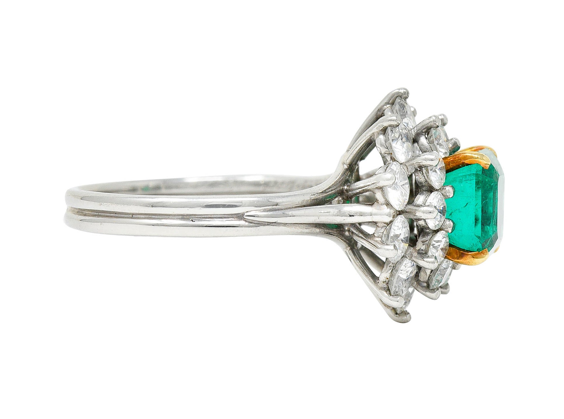 1950's Tiffany & Co. 2.45 CTW Emerald Diamond Platinum Cluster RingRing - Wilson's Estate Jewelry