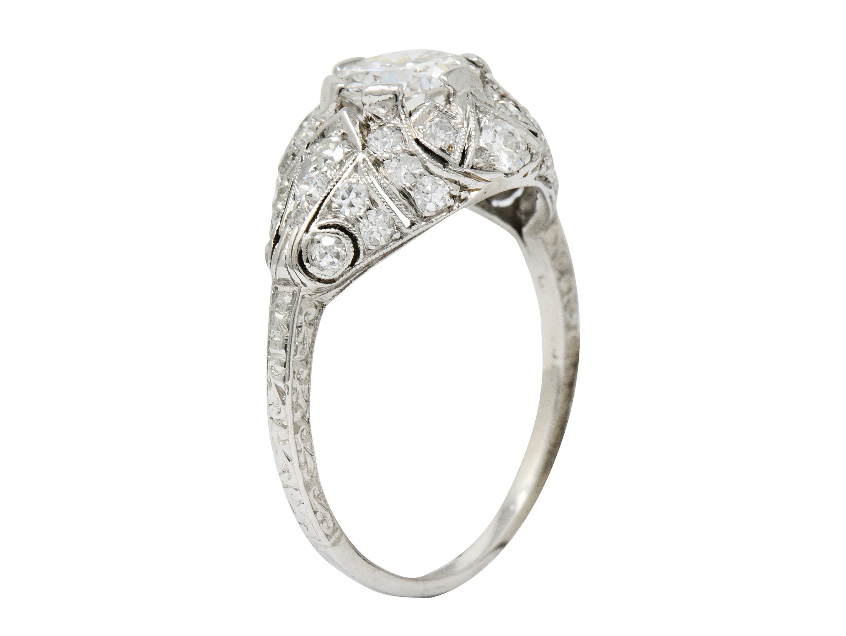 Edwardian 1.95 CTW Diamond Platinum Scrolled Engagement Ring GIARing - Wilson's Estate Jewelry