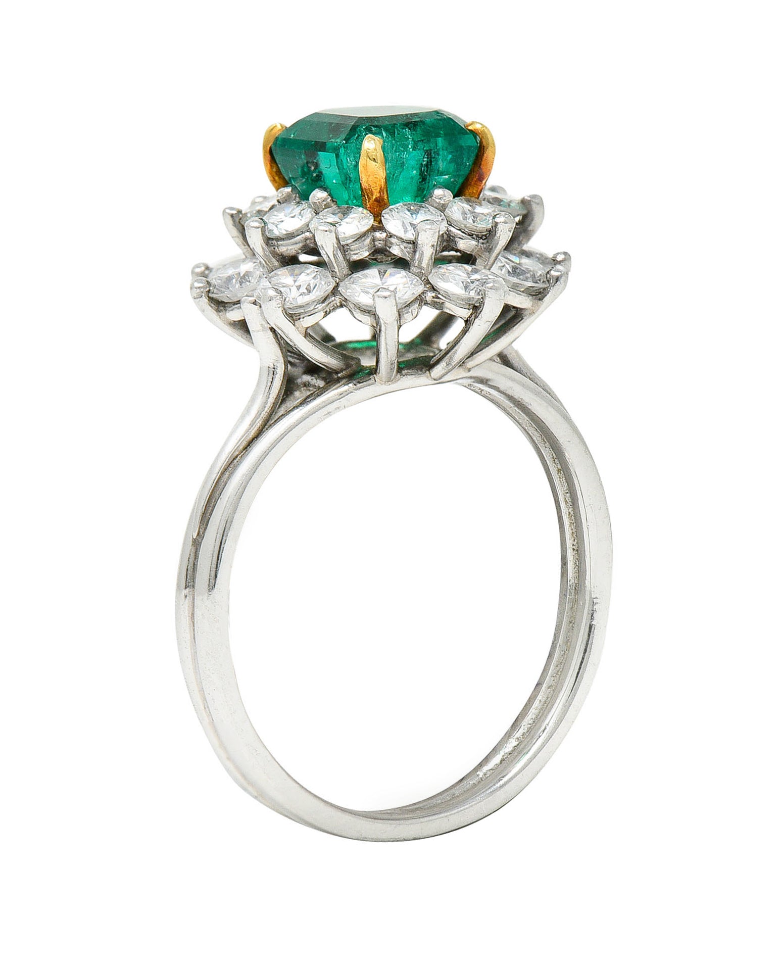 1950's Tiffany & Co. 2.45 CTW Emerald Diamond Platinum Cluster RingRing - Wilson's Estate Jewelry