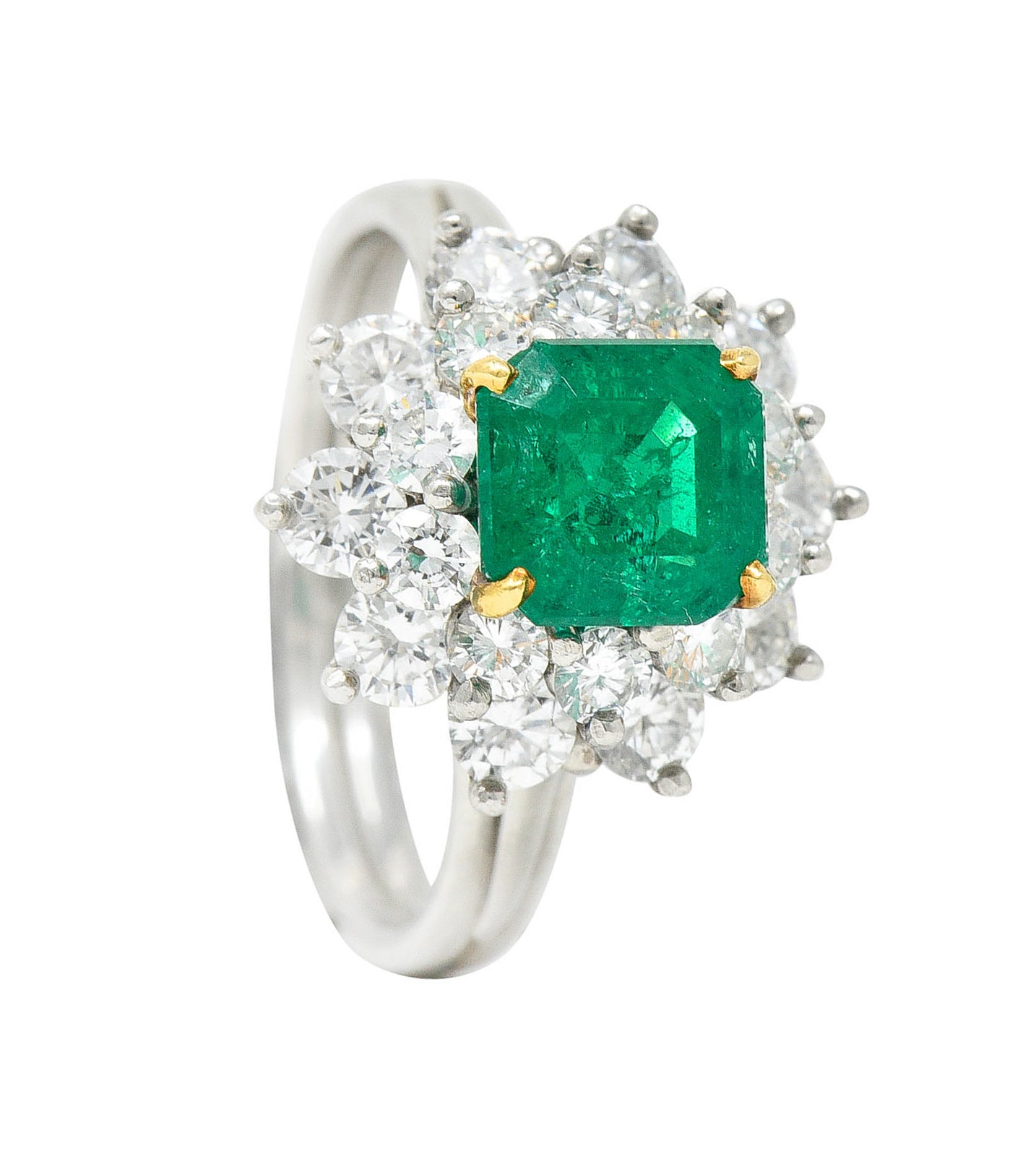 1950's Tiffany & Co. 2.45 CTW Emerald Diamond Platinum Cluster RingRing - Wilson's Estate Jewelry