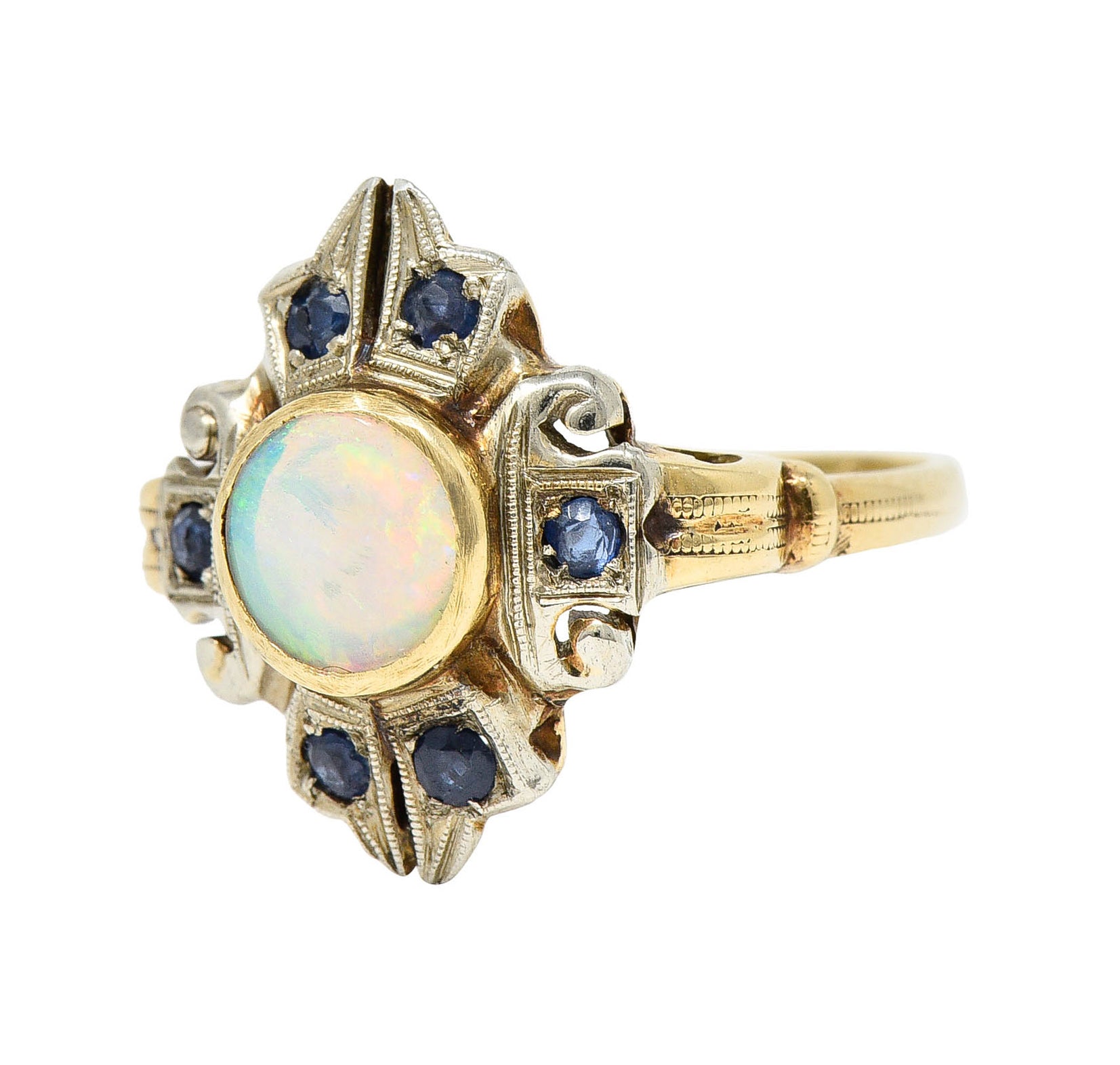 1920's Art Deco Opal Sapphire 10 Karat Two-Tone Gold Cluster RingRing - Wilson's Estate Jewelry