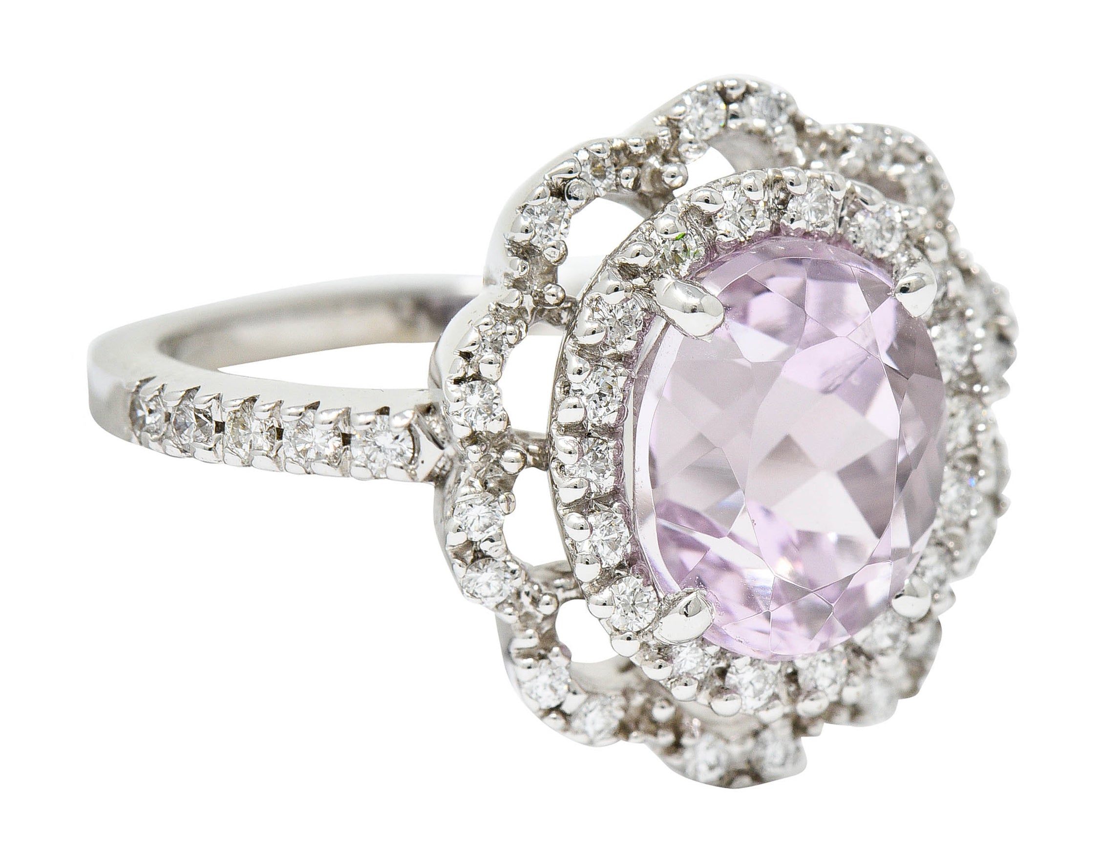 Brilliant Kunzite Diamond 18 Karat White Gold Floral Cluster RingRing - Wilson's Estate Jewelry