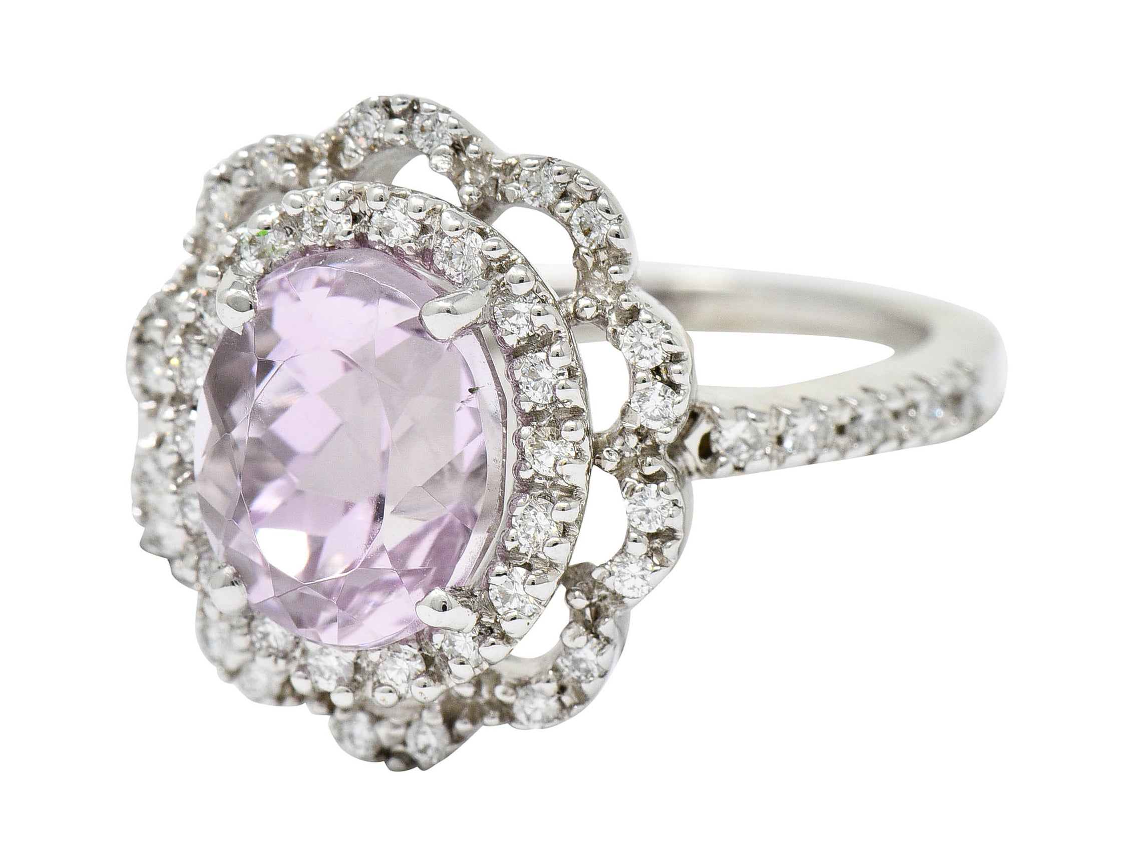 Brilliant Kunzite Diamond 18 Karat White Gold Floral Cluster RingRing - Wilson's Estate Jewelry