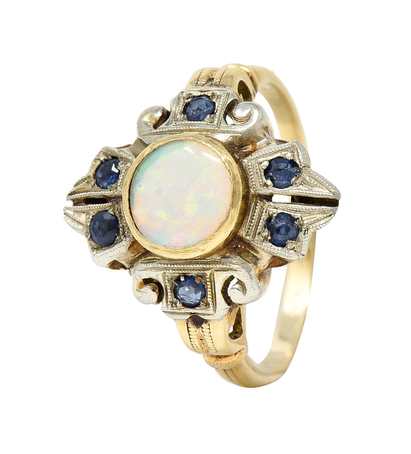 1920's Art Deco Opal Sapphire 10 Karat Two-Tone Gold Cluster RingRing - Wilson's Estate Jewelry