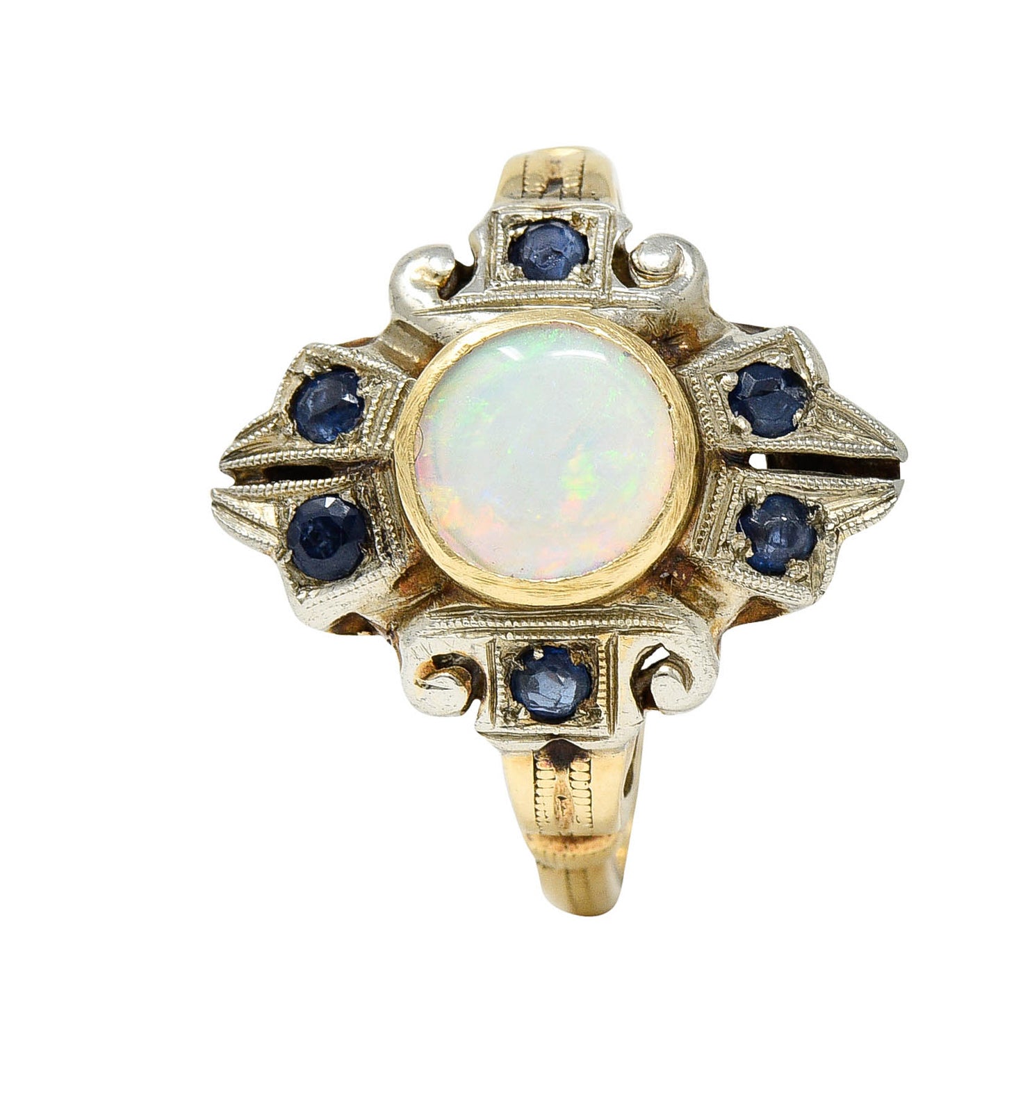 1920's Art Deco Opal Sapphire 10 Karat Two-Tone Gold Cluster RingRing - Wilson's Estate Jewelry