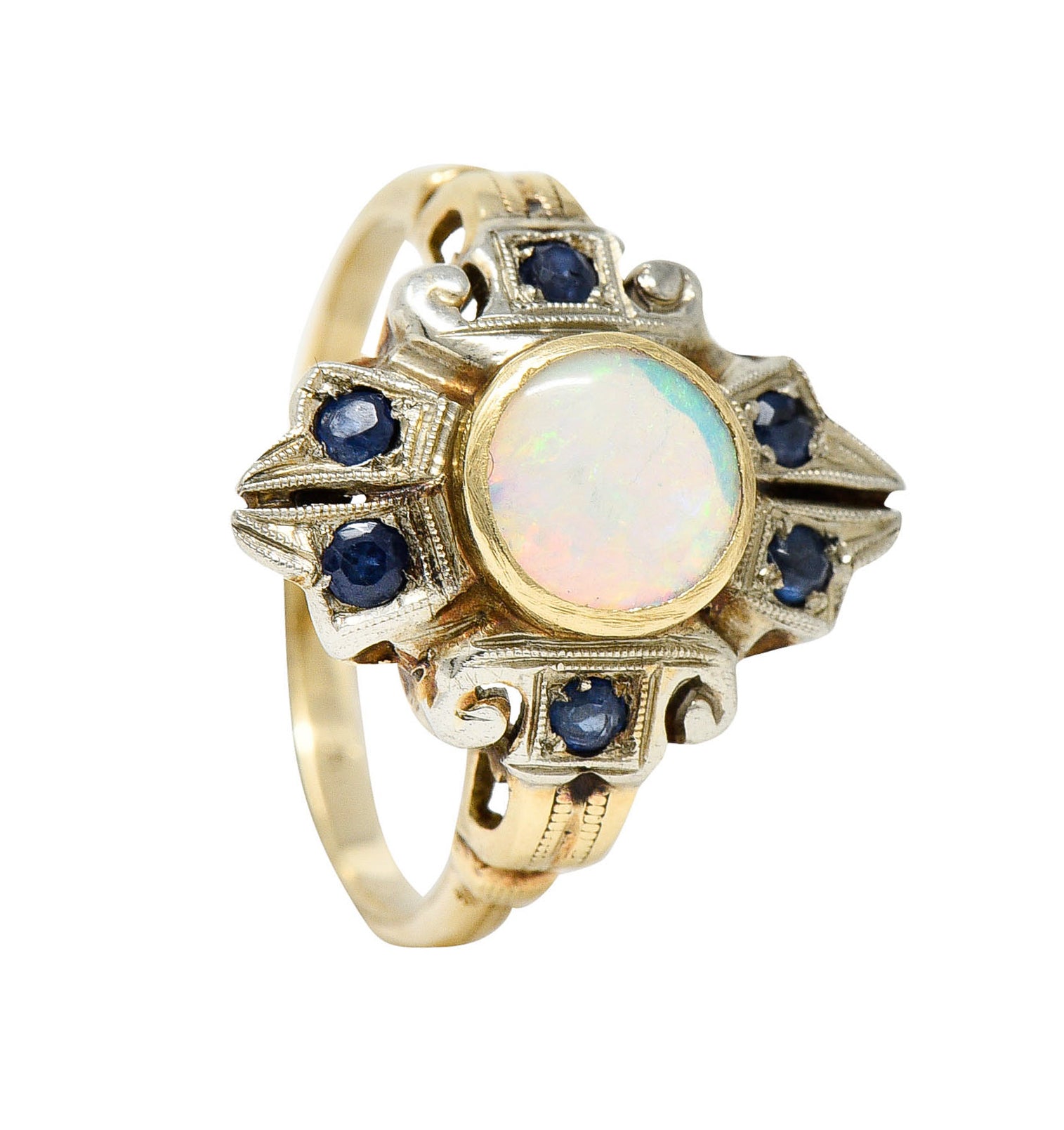 1920's Art Deco Opal Sapphire 10 Karat Two-Tone Gold Cluster RingRing - Wilson's Estate Jewelry