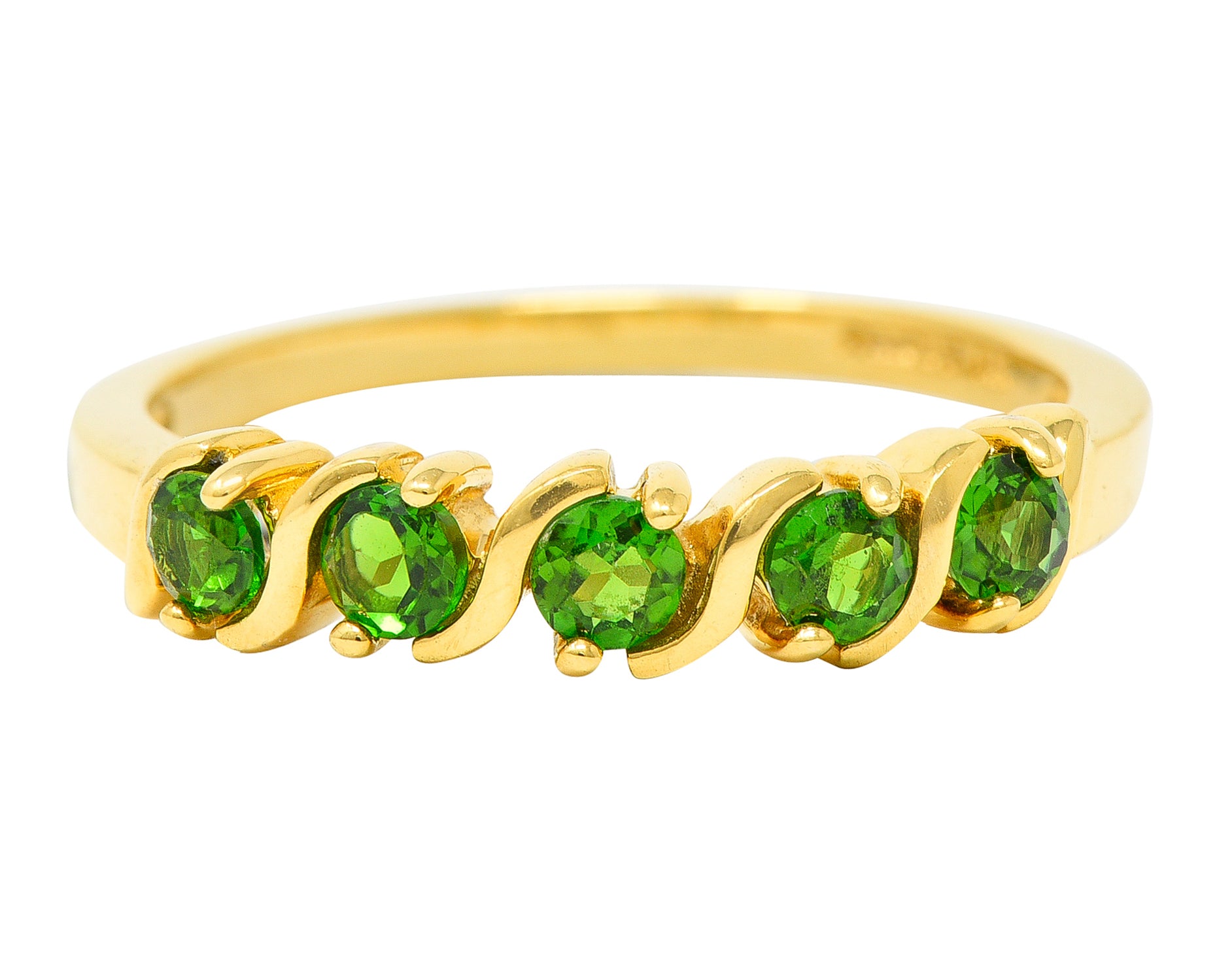 Vintage Tsavorite Garnet 14 Karat Yellow Gold Wave Band Ring Wilson's Estate Jewelry