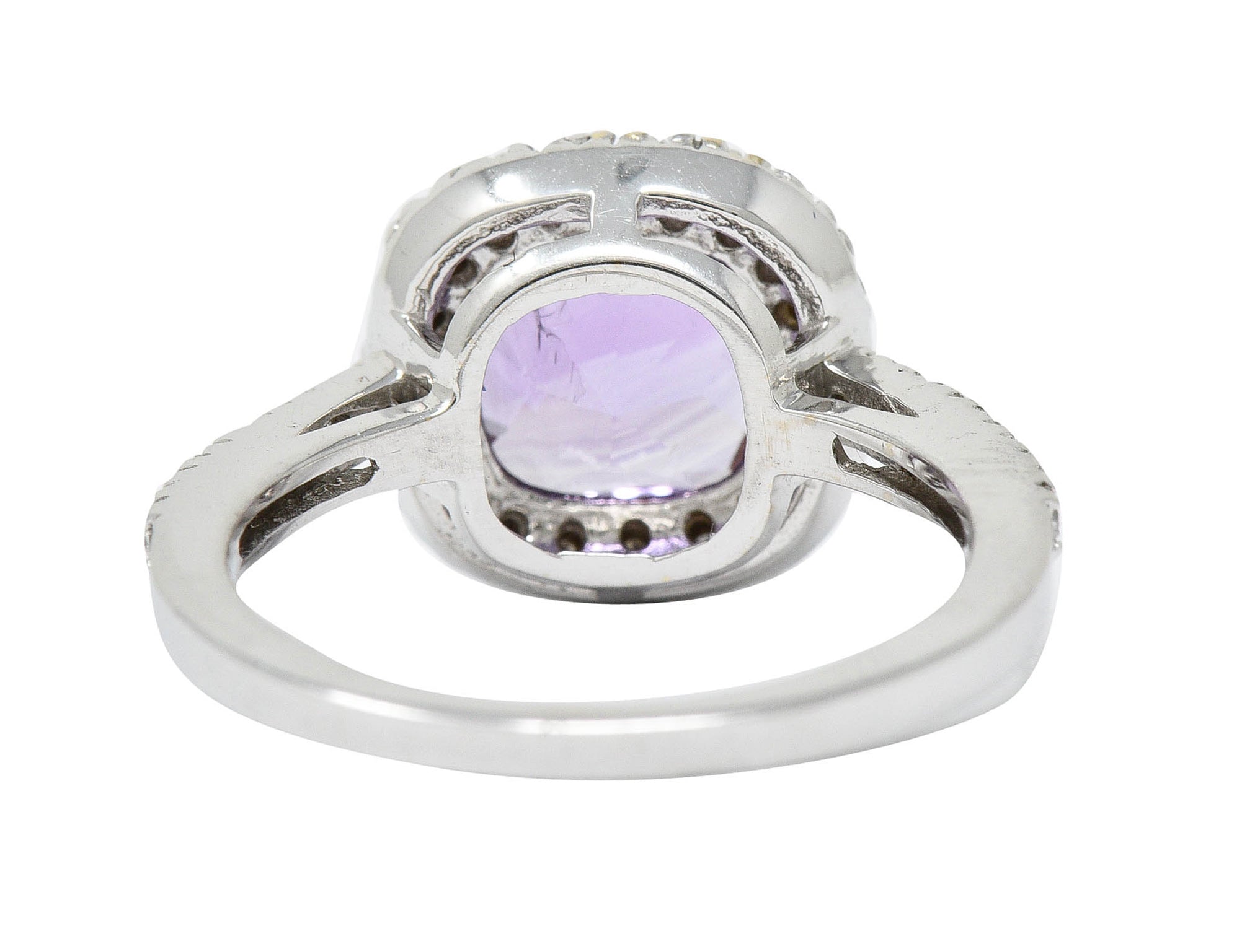 Checkerboard Amethyst Diamond Halo 18 Karat White Gold Gemstone RingRing - Wilson's Estate Jewelry