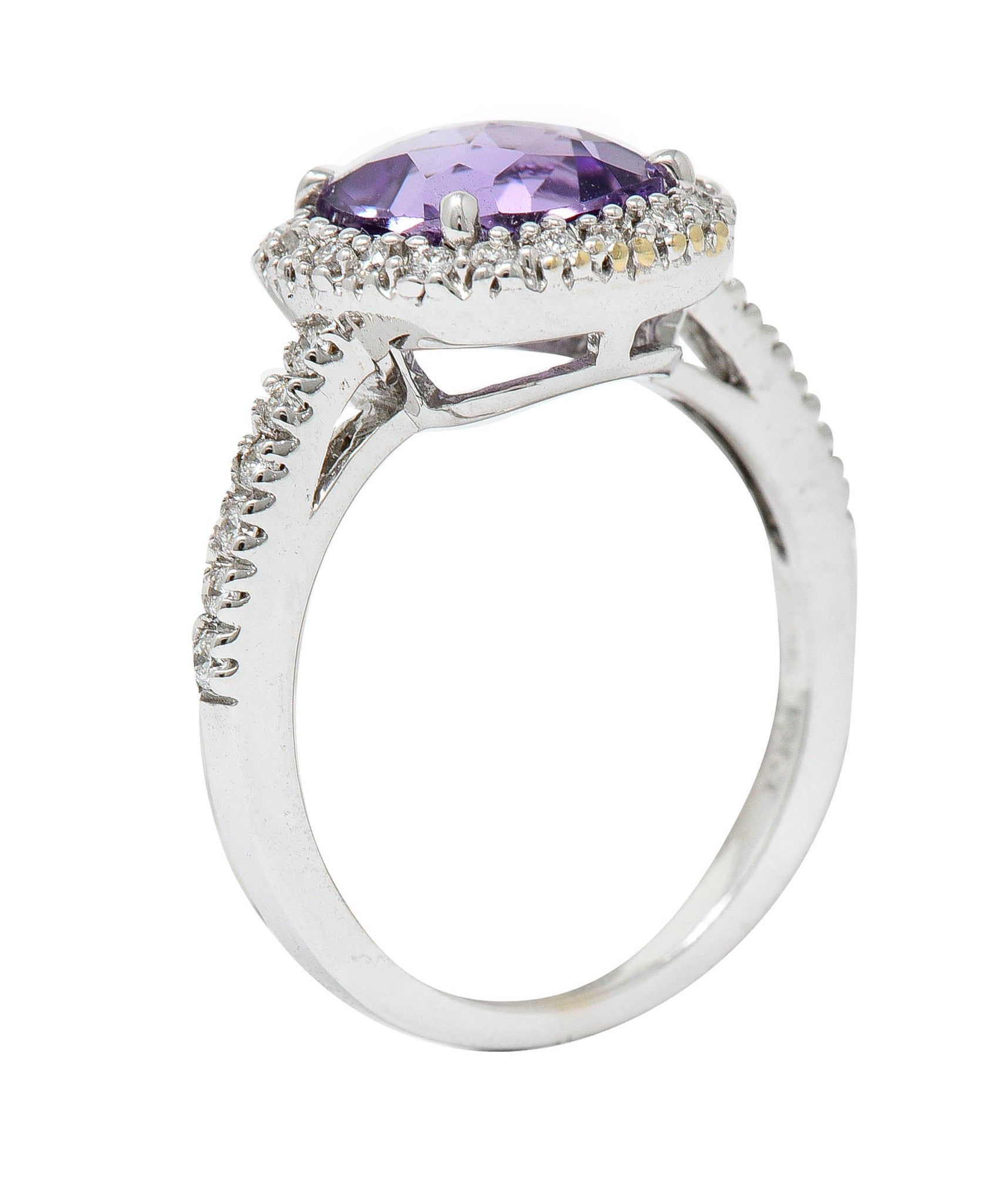 Checkerboard Amethyst Diamond Halo 18 Karat White Gold Gemstone RingRing - Wilson's Estate Jewelry