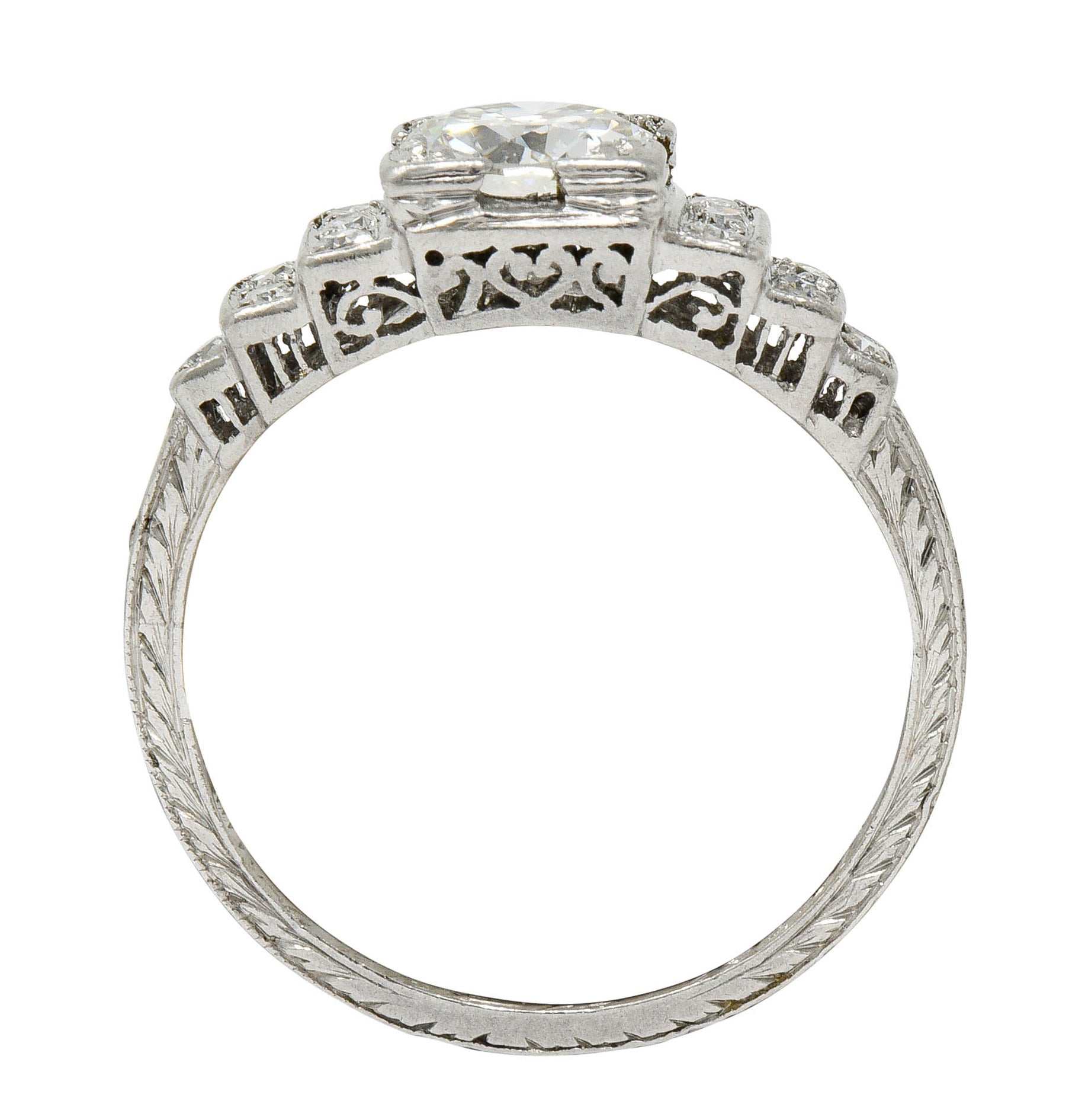 Art Deco 0.95 CTW Diamond Platinum Heart Engagement RingRing - Wilson's Estate Jewelry