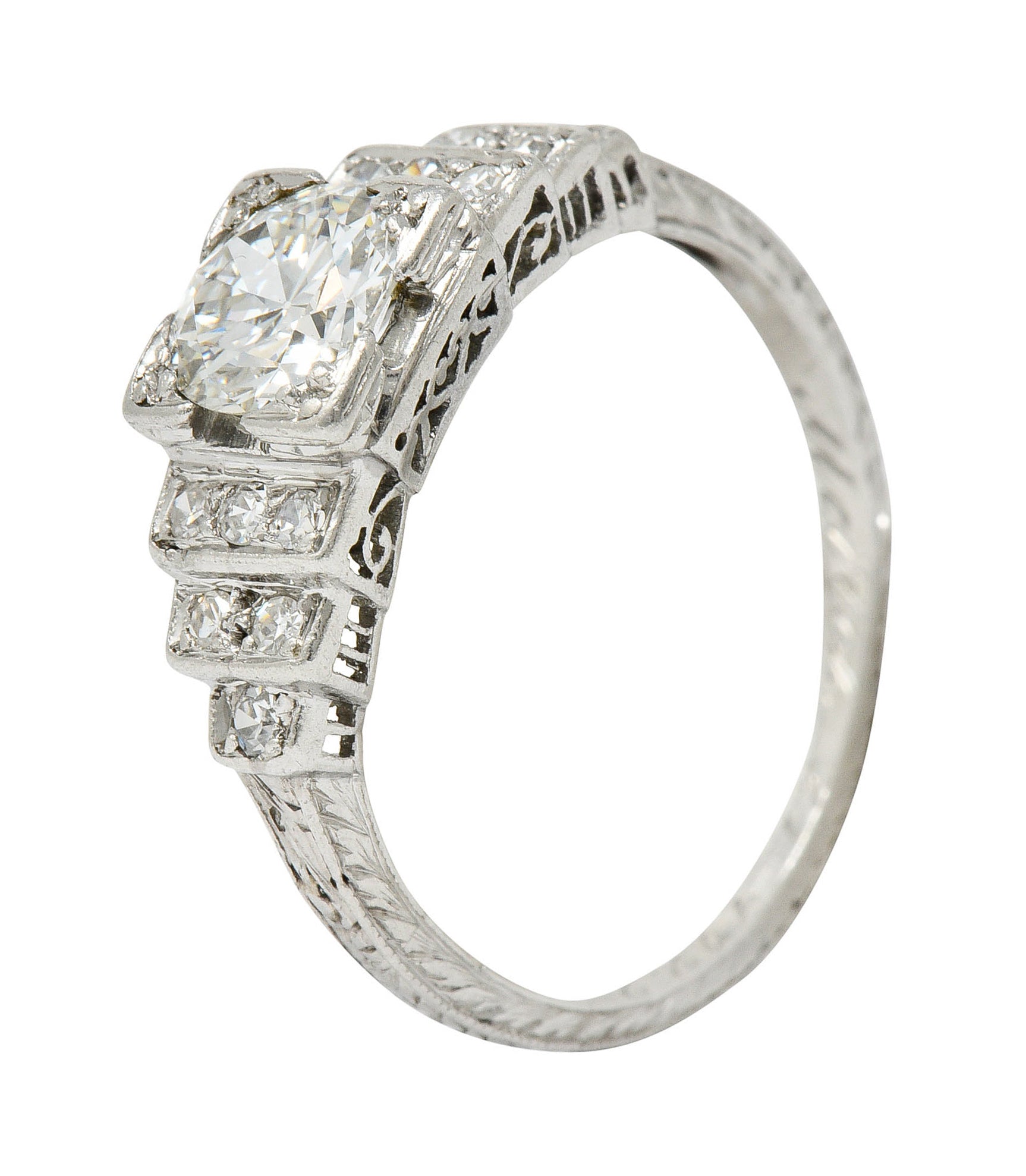 Art Deco 0.95 CTW Diamond Platinum Heart Engagement RingRing - Wilson's Estate Jewelry