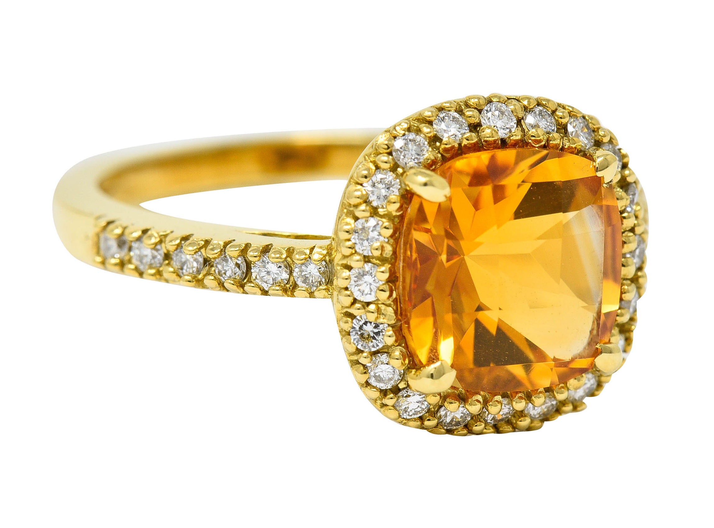 Checkerboard Citrine Diamond Halo 18 Karat Gold Gemstone RingRing - Wilson's Estate Jewelry