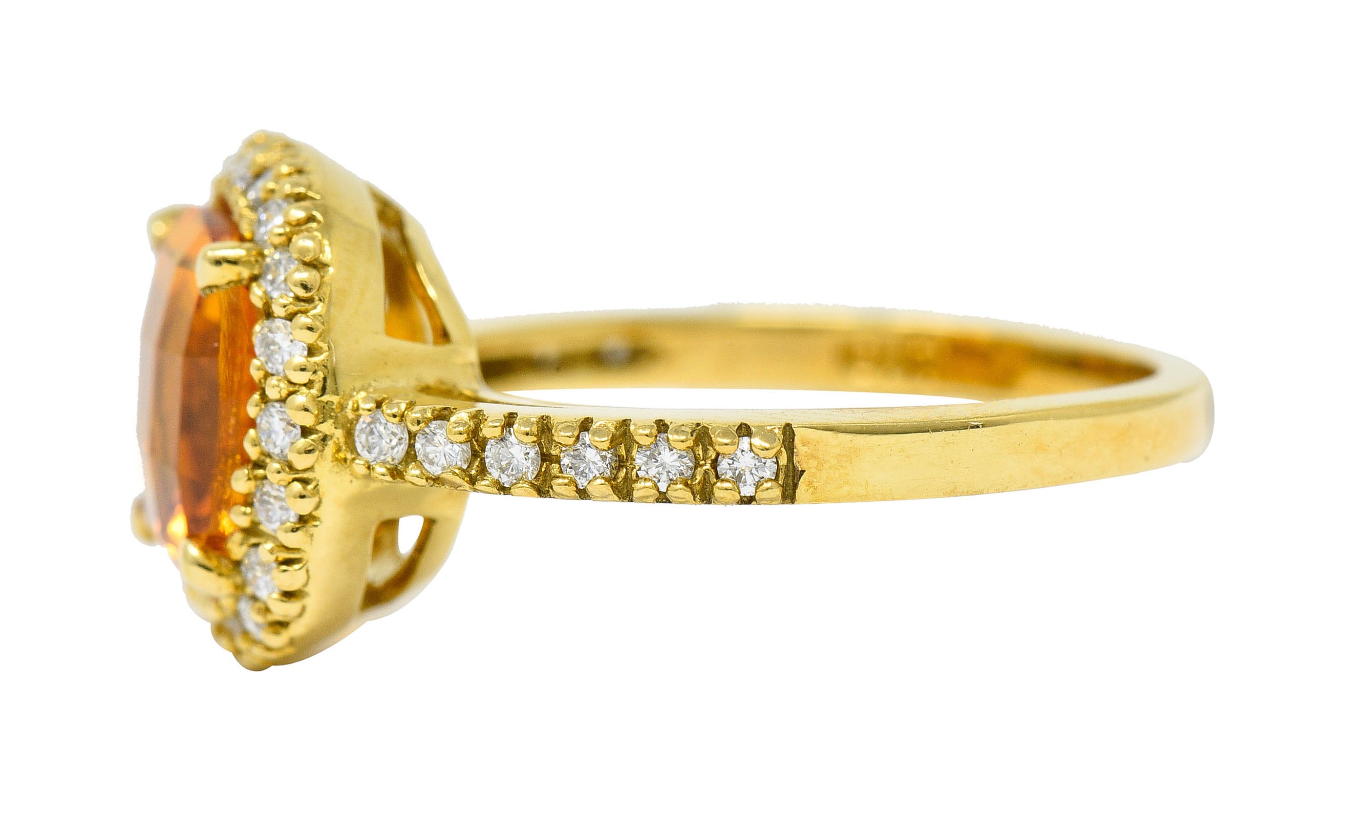 Checkerboard Citrine Diamond Halo 18 Karat Gold Gemstone RingRing - Wilson's Estate Jewelry