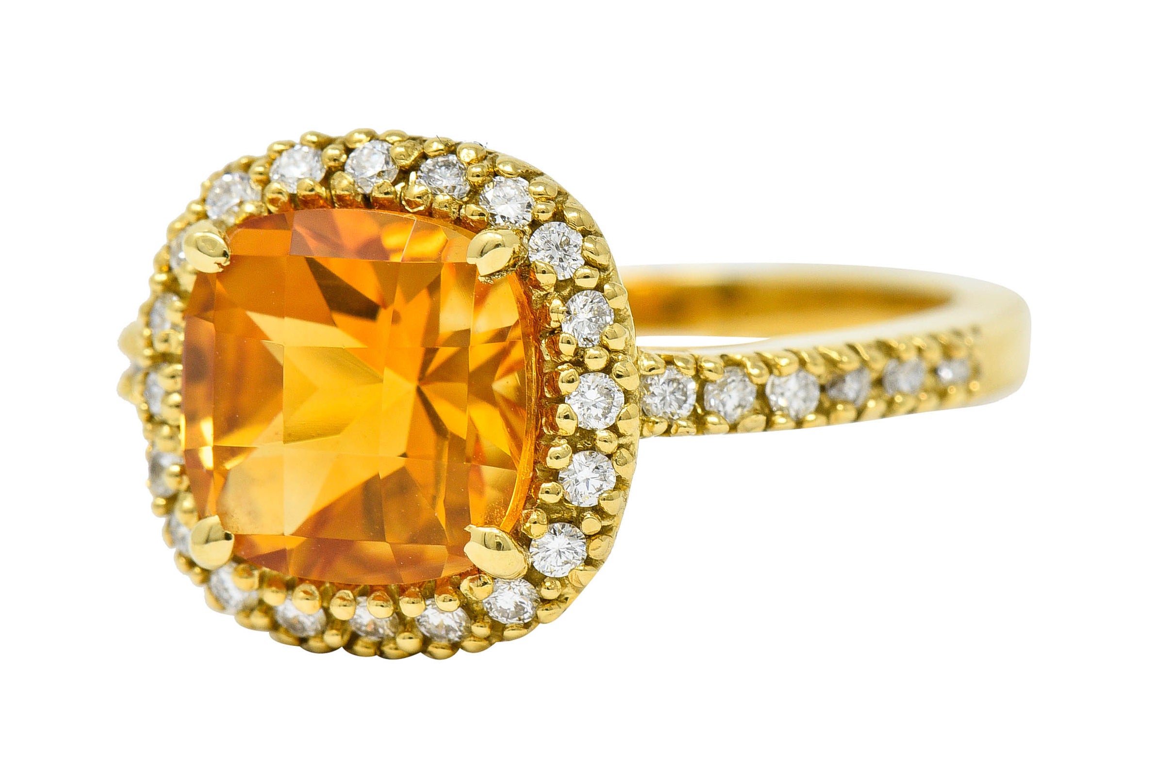 Checkerboard Citrine Diamond Halo 18 Karat Gold Gemstone RingRing - Wilson's Estate Jewelry