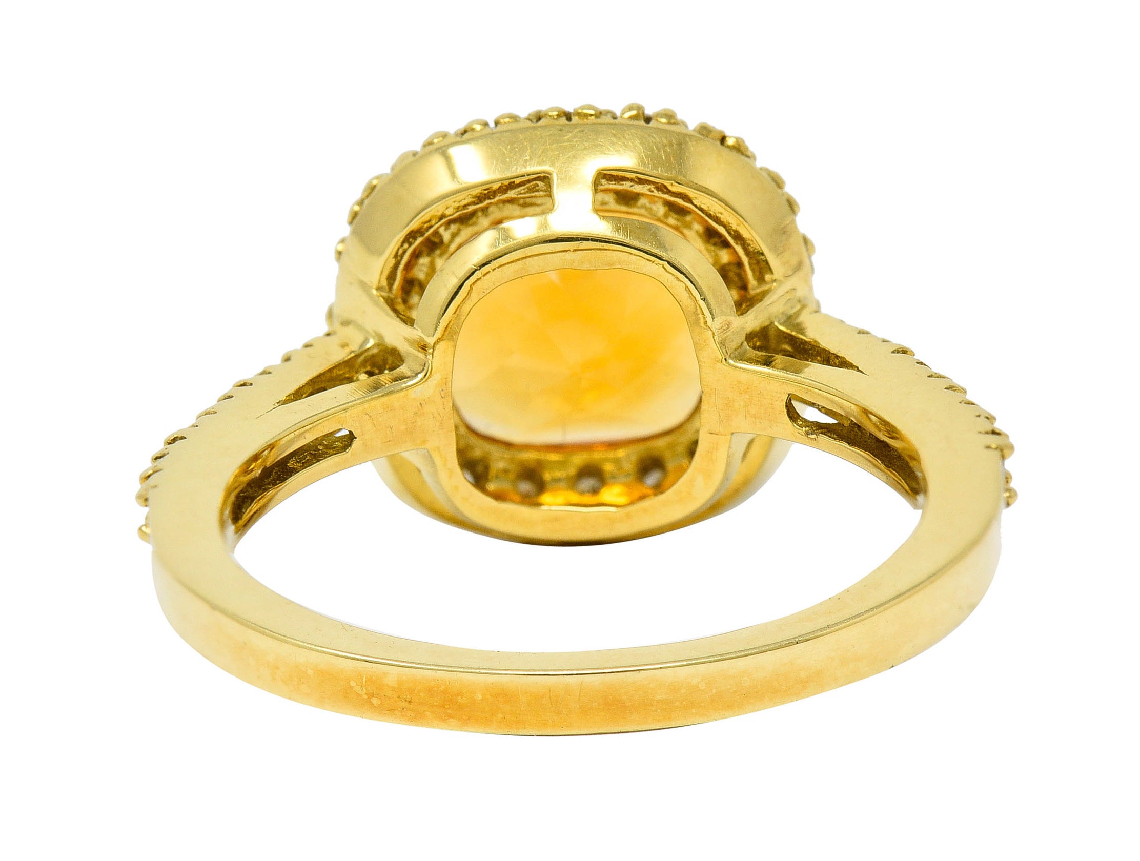 Checkerboard Citrine Diamond Halo 18 Karat Gold Gemstone RingRing - Wilson's Estate Jewelry