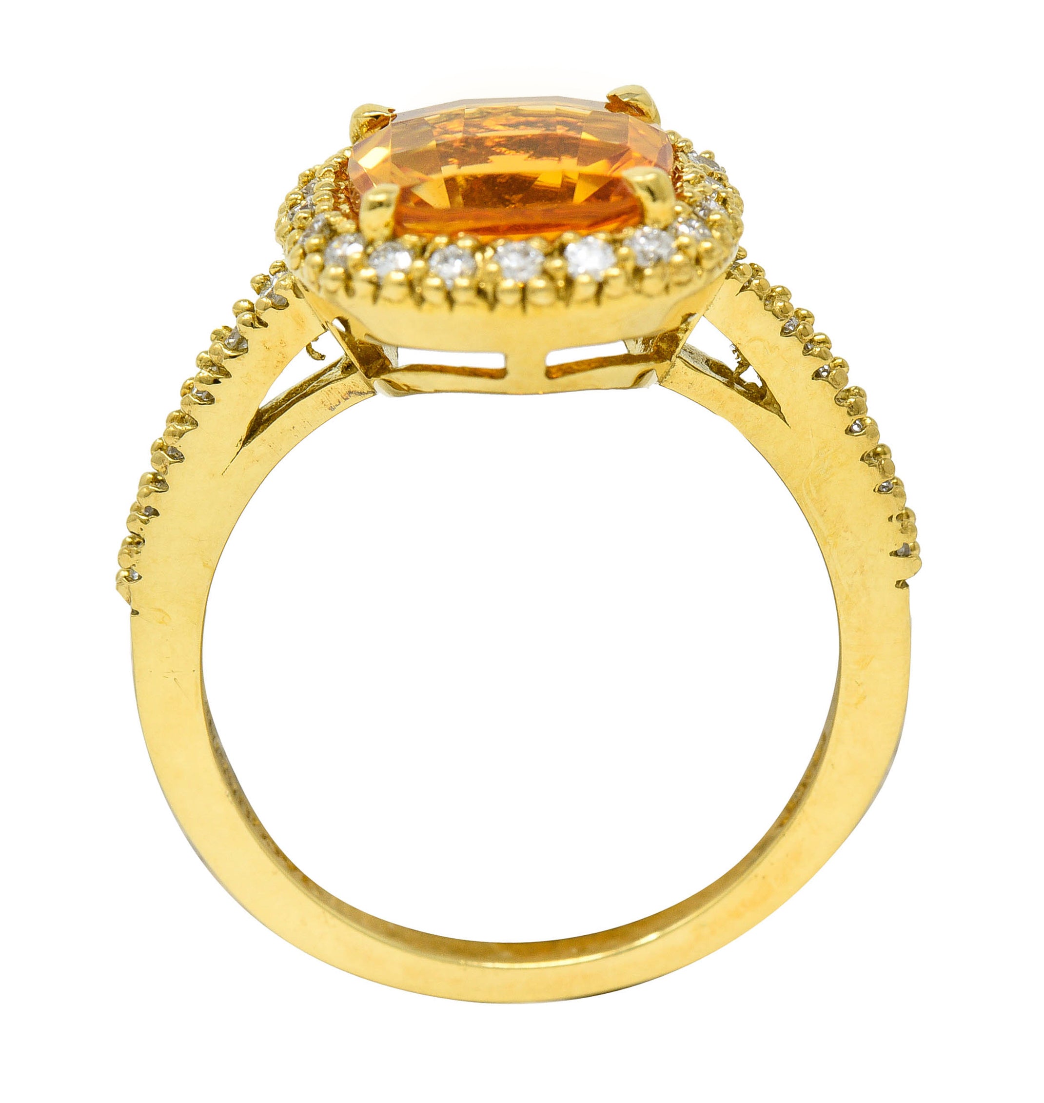 Checkerboard Citrine Diamond Halo 18 Karat Gold Gemstone RingRing - Wilson's Estate Jewelry