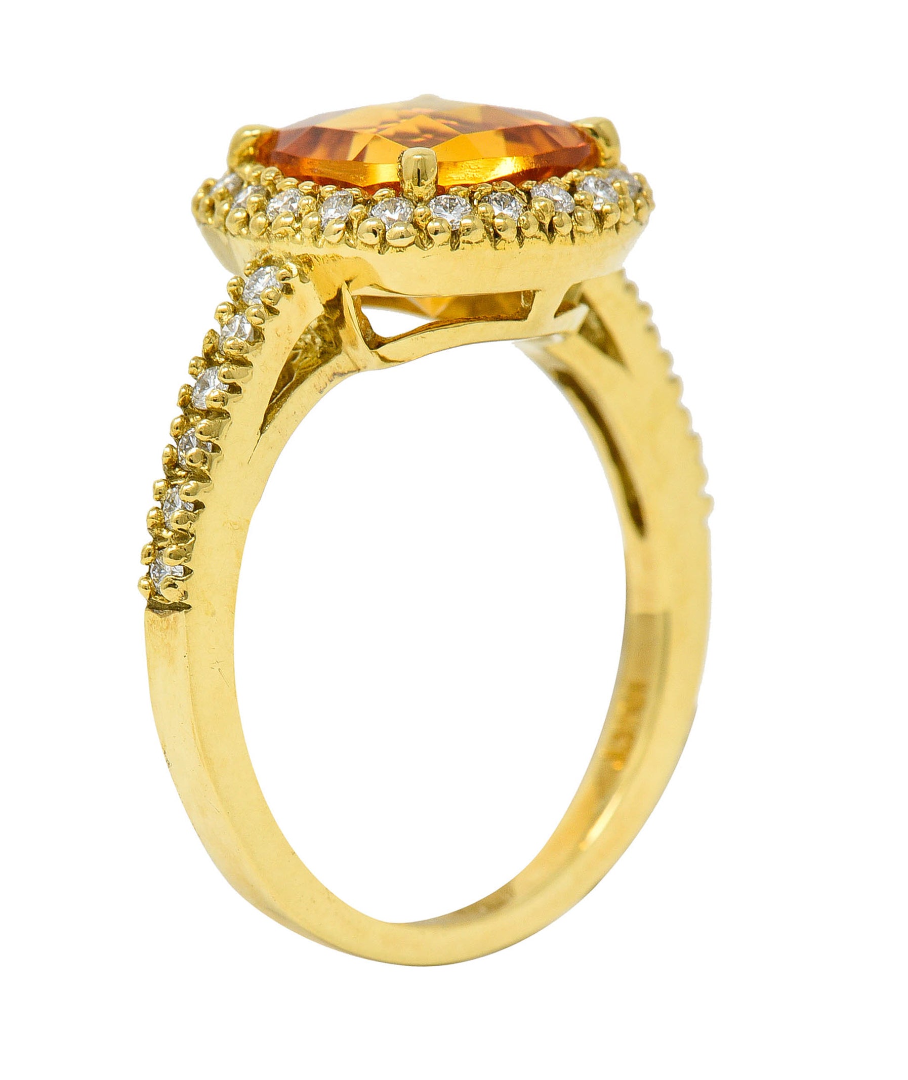 Checkerboard Citrine Diamond Halo 18 Karat Gold Gemstone RingRing - Wilson's Estate Jewelry