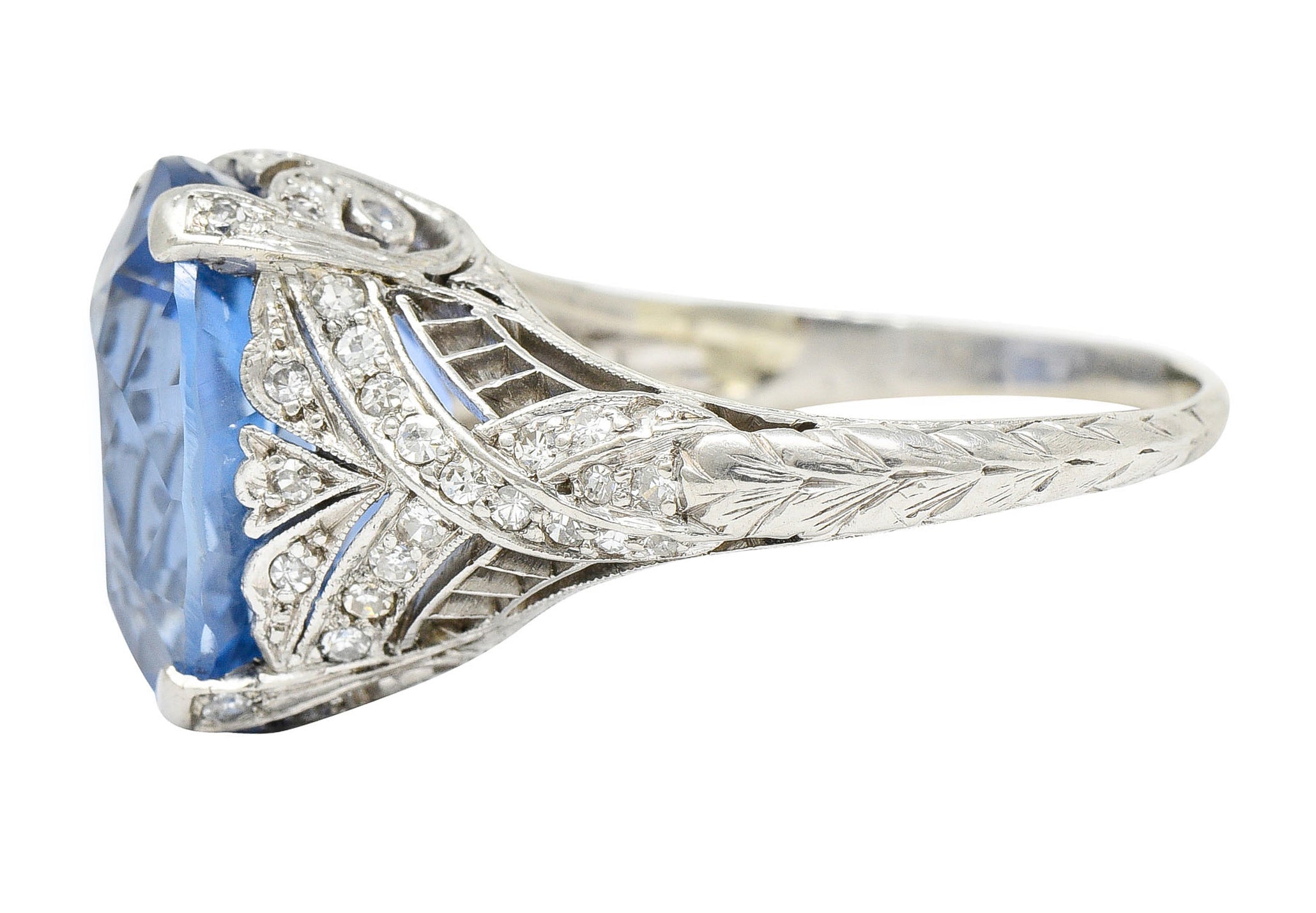 Edwardian 12.02 CTW No Heat Ceylon Sapphire Diamond Platinum Statement Ring GIARing - Wilson's Estate Jewelry