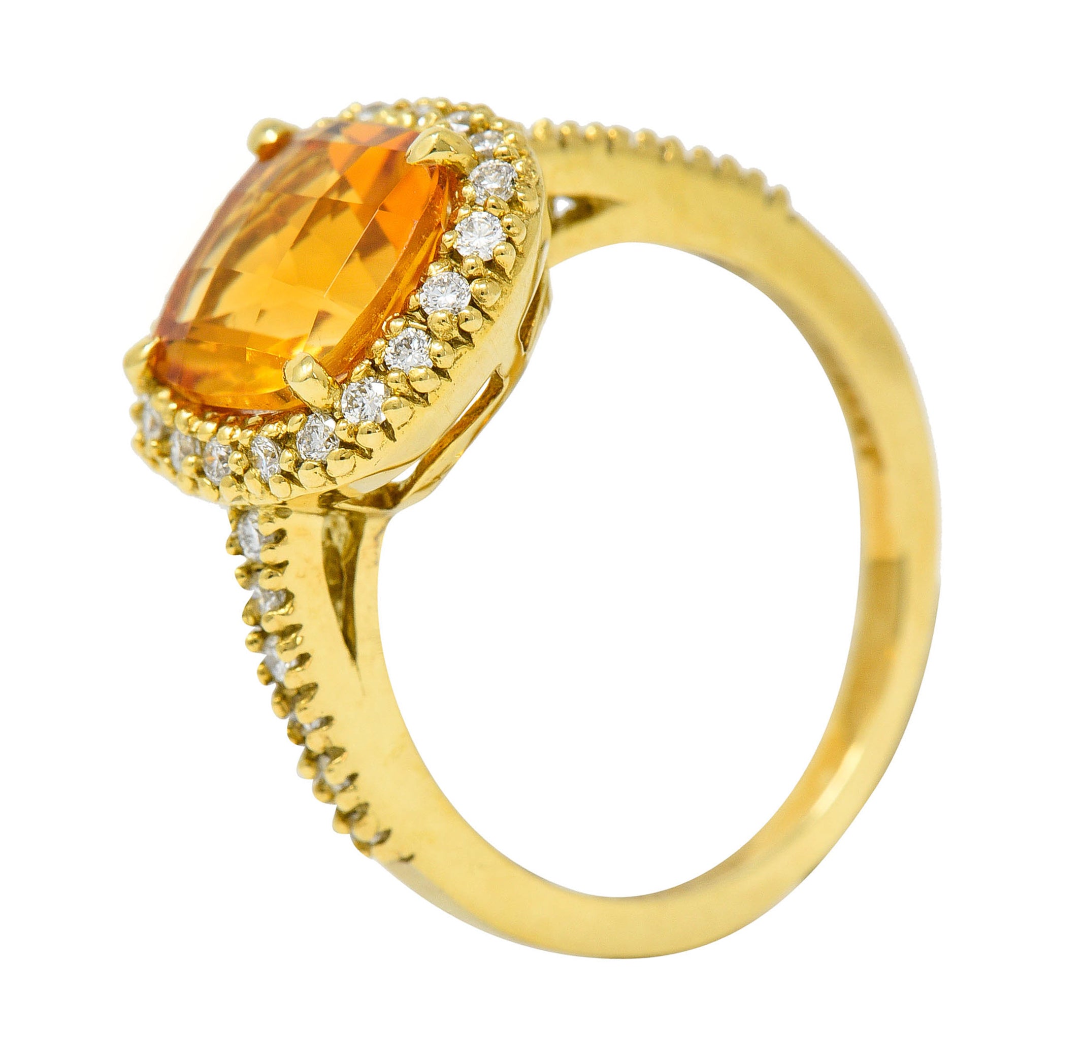 Checkerboard Citrine Diamond Halo 18 Karat Gold Gemstone RingRing - Wilson's Estate Jewelry