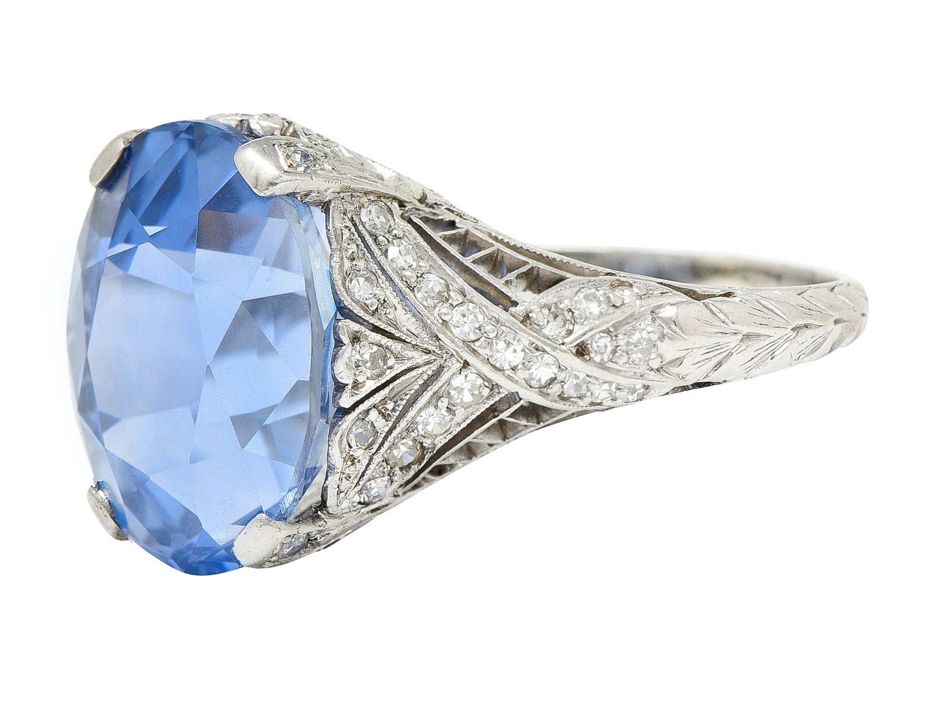 Edwardian 12.02 CTW No Heat Ceylon Sapphire Diamond Platinum Statement Ring GIARing - Wilson's Estate Jewelry