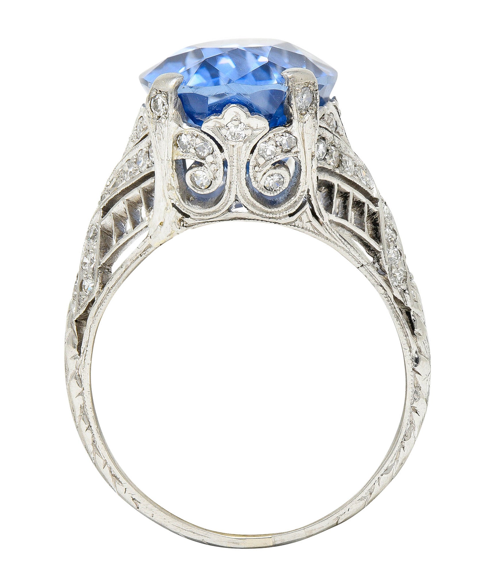 Edwardian 12.02 CTW No Heat Ceylon Sapphire Diamond Platinum Statement Ring GIARing - Wilson's Estate Jewelry