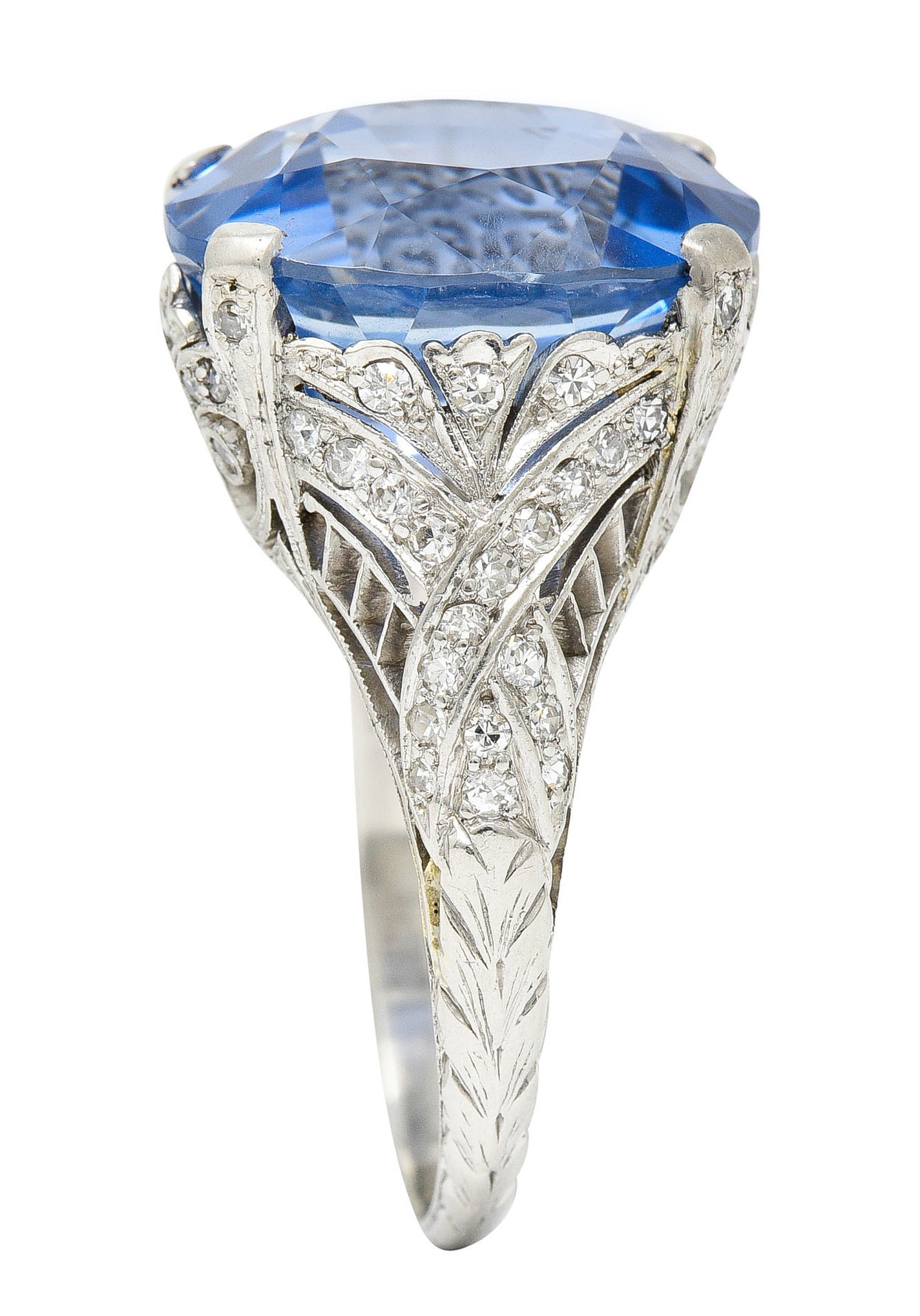 Edwardian 12.02 CTW No Heat Ceylon Sapphire Diamond Platinum Statement Ring GIARing - Wilson's Estate Jewelry