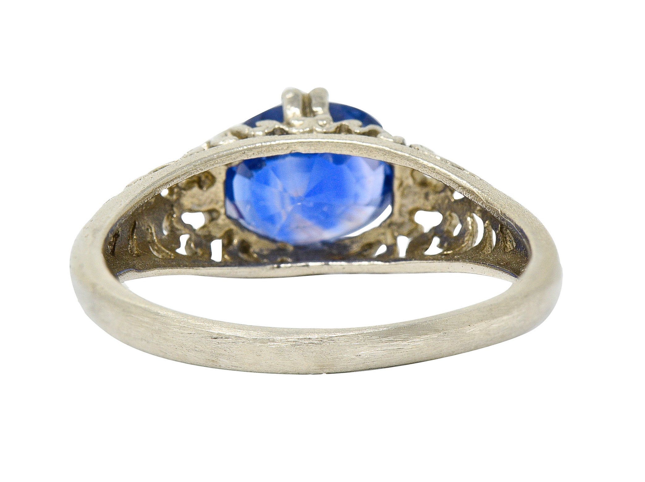 Art Deco 1.90 CTW Sapphire 14 Karat White Gold Scrolled Foliate RingRing - Wilson's Estate Jewelry