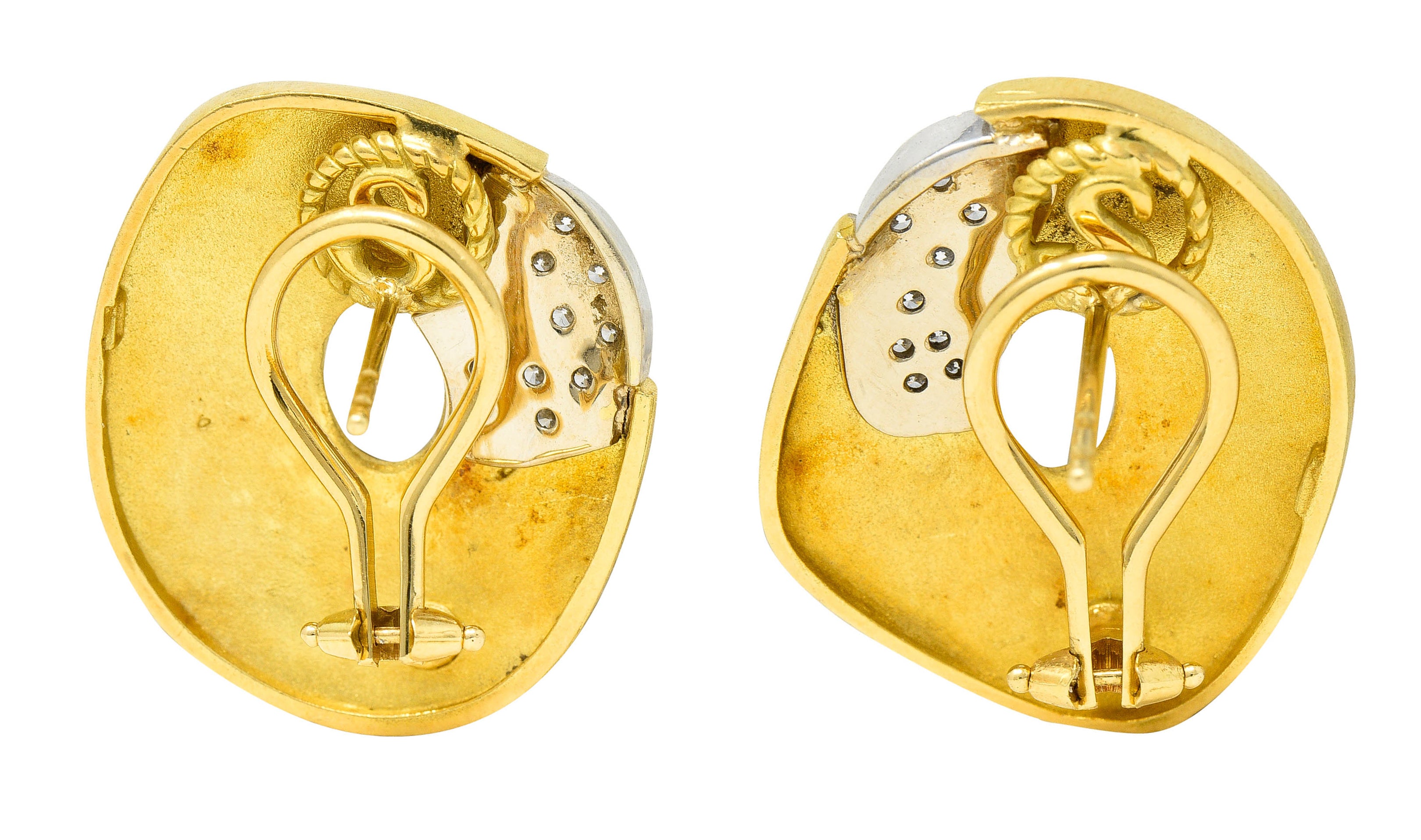 Yves Kamioner 0.50 CTW Diamond 18 Karat Two-Tone Gold Cushion EarringsEarrings - Wilson's Estate Jewelry