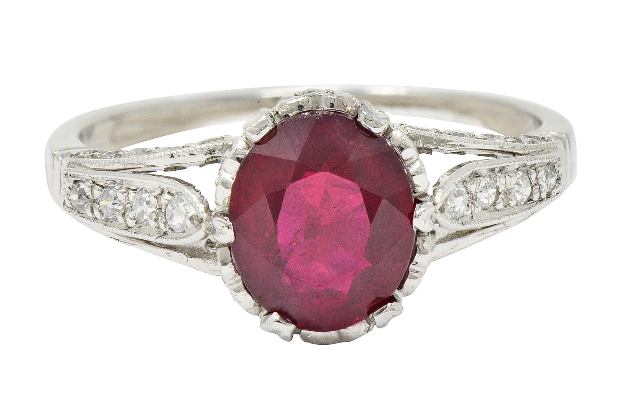 Vintage 2.44 CTW Burma Ruby Diamond Platinum Heart Ring AGLRing - Wilson's Estate Jewelry