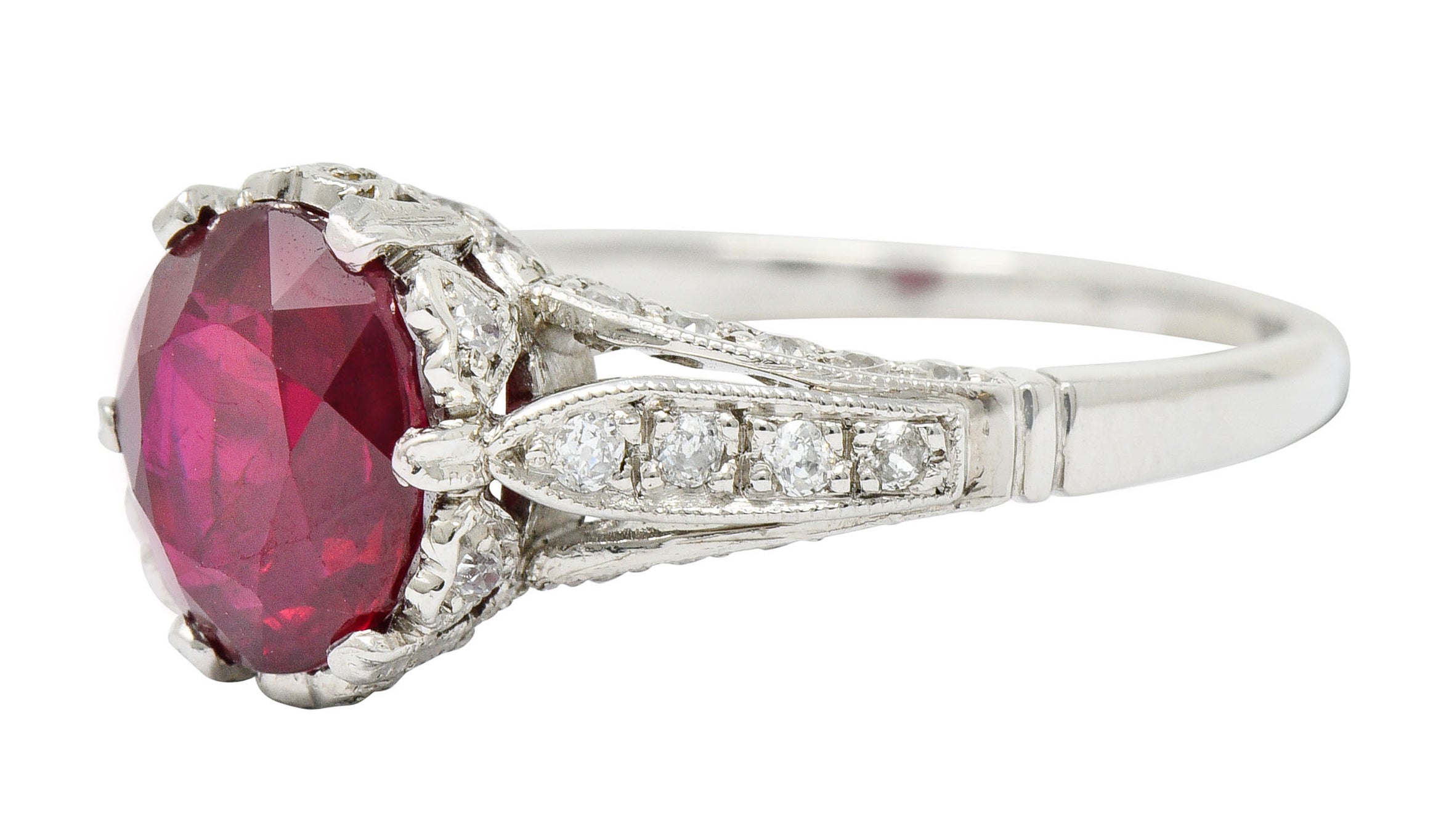 Vintage 2.44 CTW Burma Ruby Diamond Platinum Heart Ring AGLRing - Wilson's Estate Jewelry