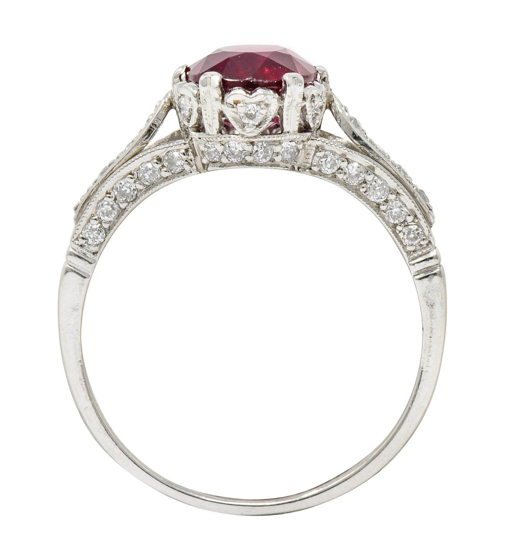 Vintage 2.44 CTW Burma Ruby Diamond Platinum Heart Ring AGLRing - Wilson's Estate Jewelry