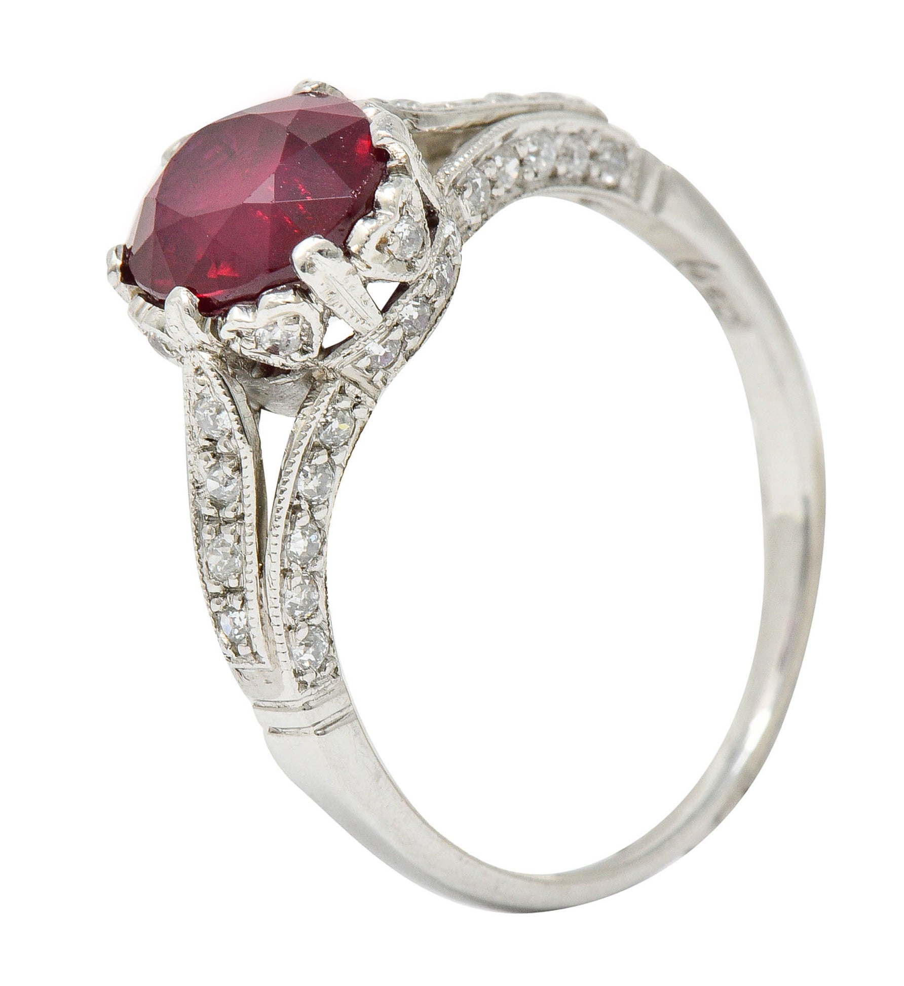 Vintage 2.44 CTW Burma Ruby Diamond Platinum Heart Ring AGLRing - Wilson's Estate Jewelry