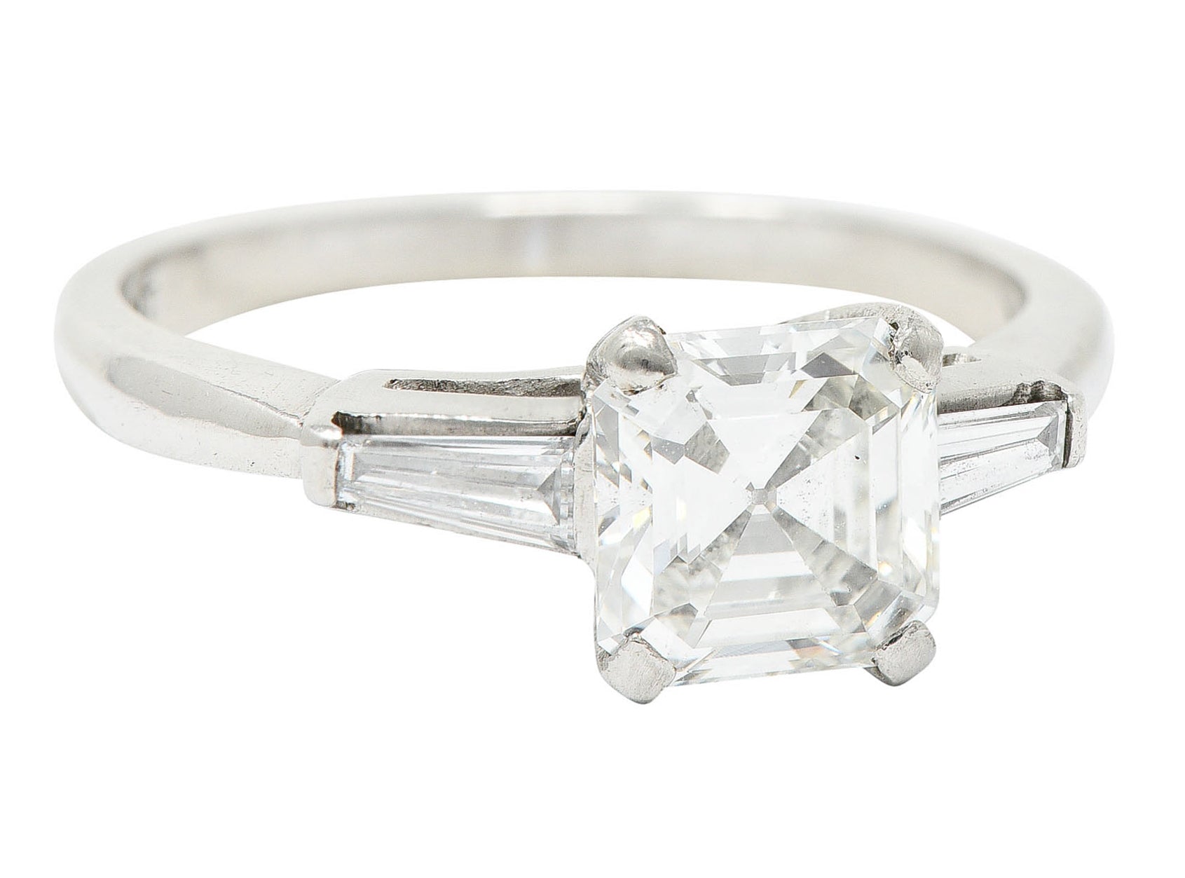 1950's Mid-Century 1.24 CTW Asscher Diamond Platinum Engagement Ring GIARing - Wilson's Estate Jewelry