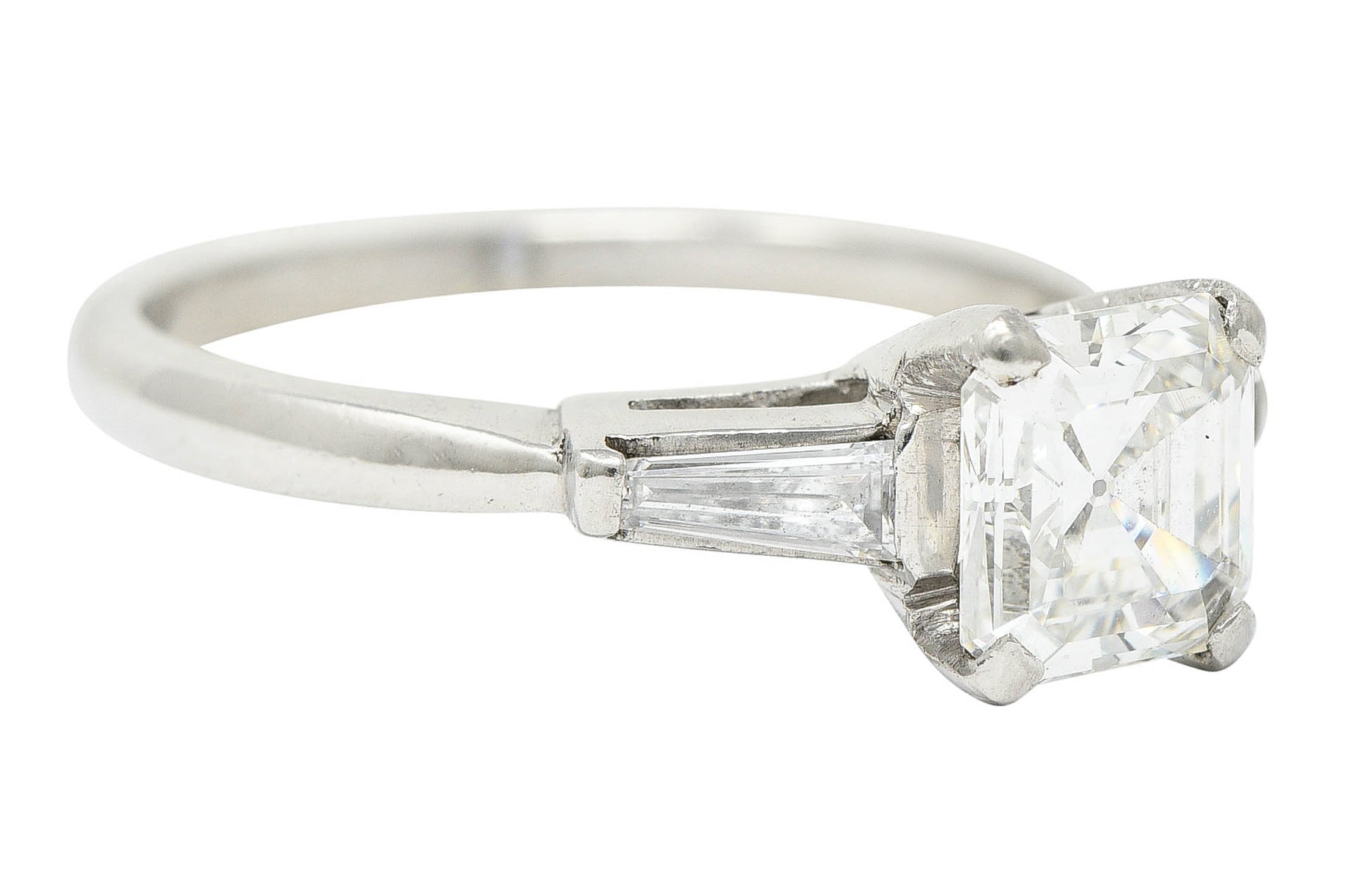 1950's Mid-Century 1.24 CTW Asscher Diamond Platinum Engagement Ring GIARing - Wilson's Estate Jewelry