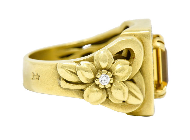 Kieselstein Cord Heliodor Golden Beryl Diamond 18 Karat Gold Flower RingRing - Wilson's Estate Jewelry