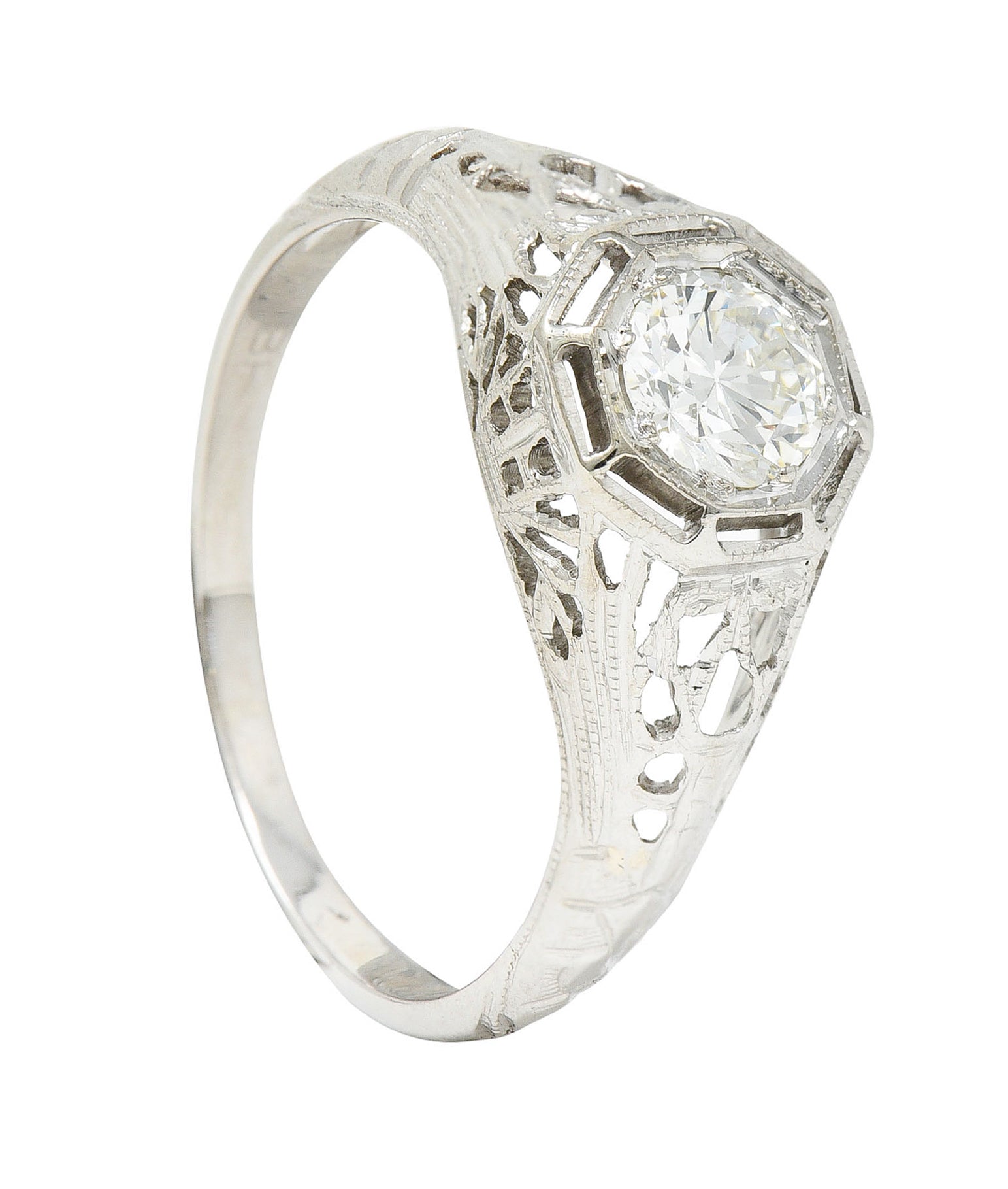 Art Deco 0.61 CTW Diamond 18 Karat White Gold Engagement RingRing - Wilson's Estate Jewelry