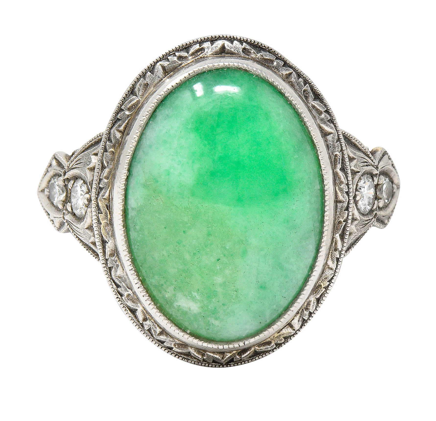 Art Deco Jade Diamond Platinum Cabochon RingRing - Wilson's Estate Jewelry