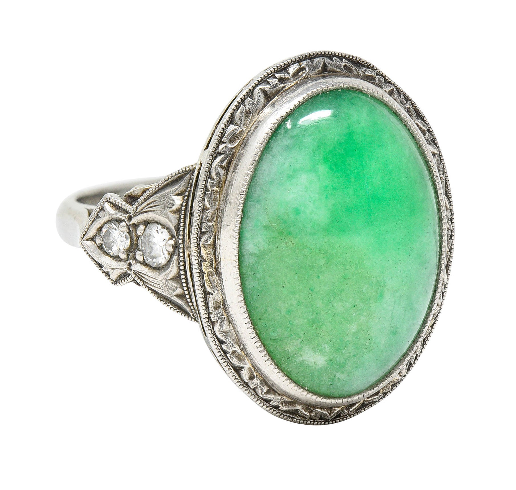 Art Deco Jade Diamond Platinum Cabochon RingRing - Wilson's Estate Jewelry