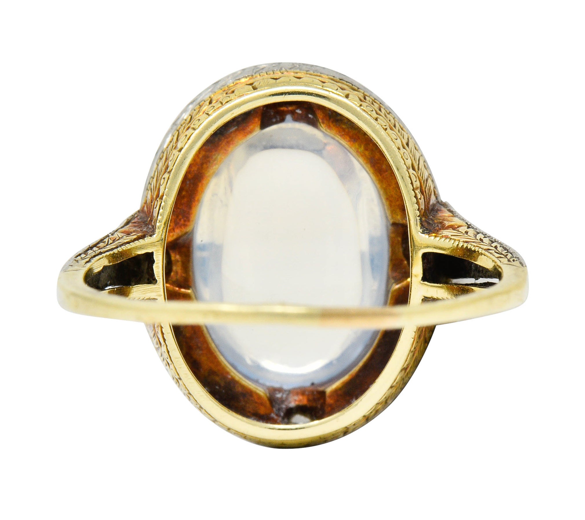 Edwardian Moonstone Onyx Diamond Platinum-Topped 14 Karat Gold RingRing - Wilson's Estate Jewelry